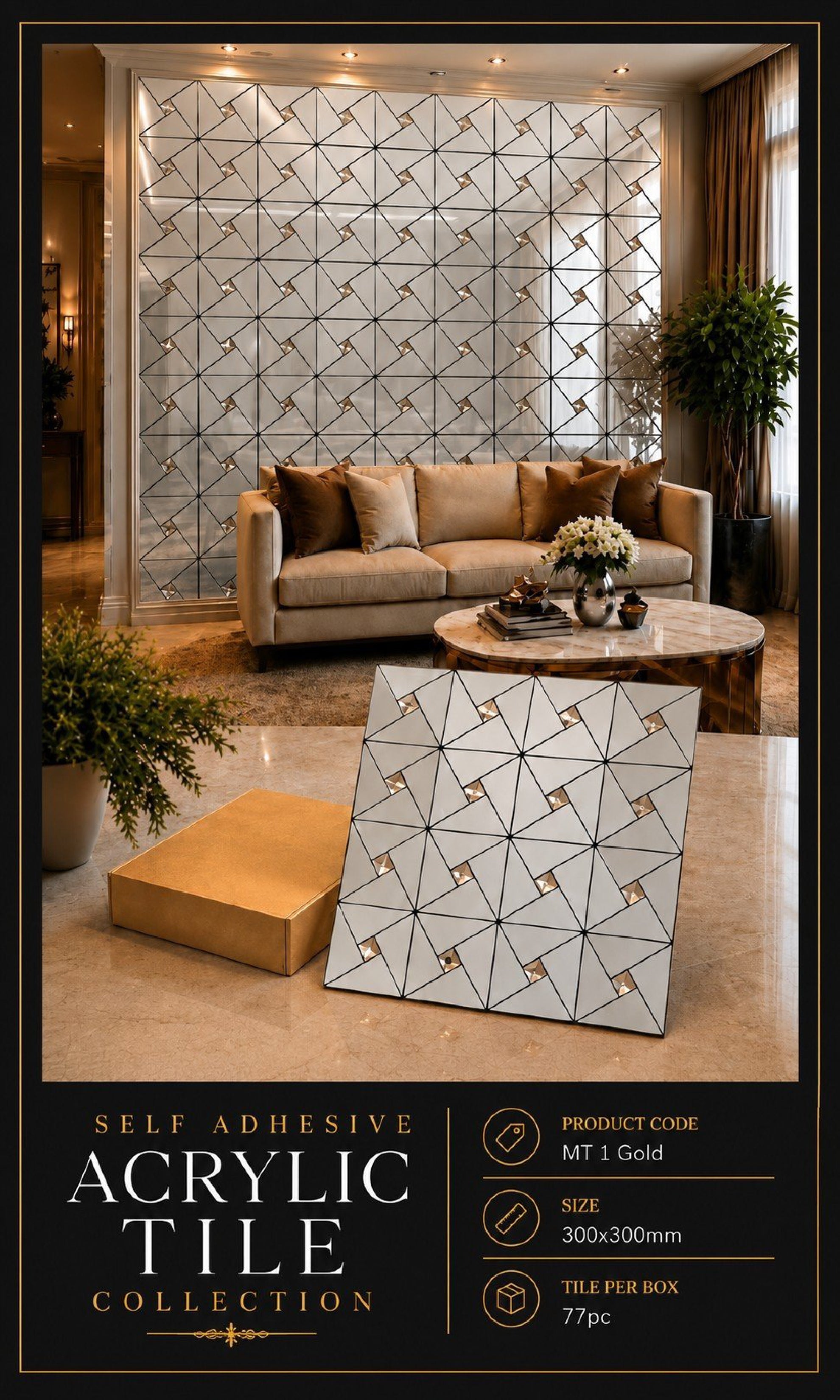 #MT01 Silver Decorative Acrylic Mosaic Tile (Box of 77Pcs) (1 Tile Coverage Area 1 Sq Ft)