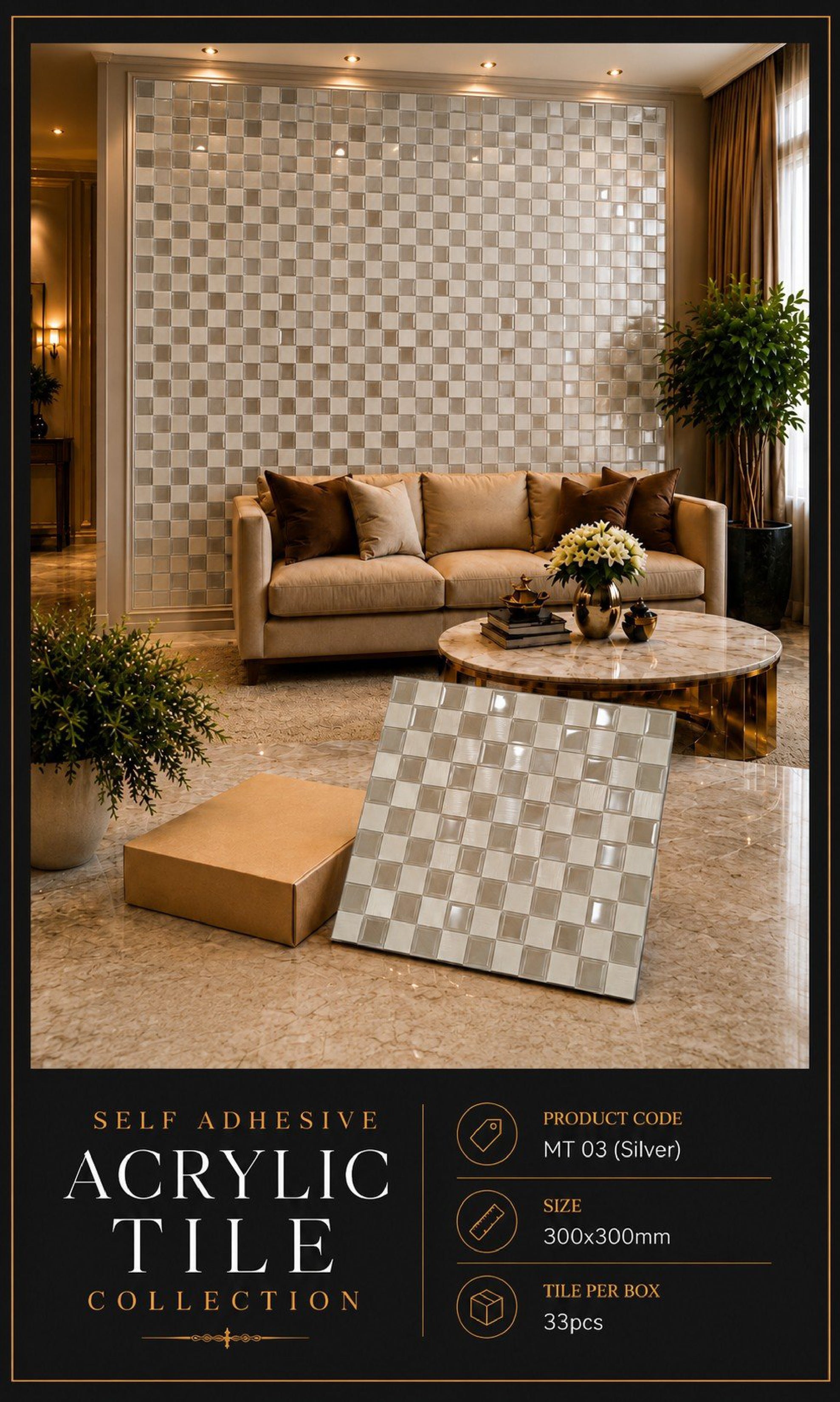 #MT03 - Self Adhesive Mosaic Tile (Box of 33 pcs) (1 Tile Coverage Area 1 Sq Ft)