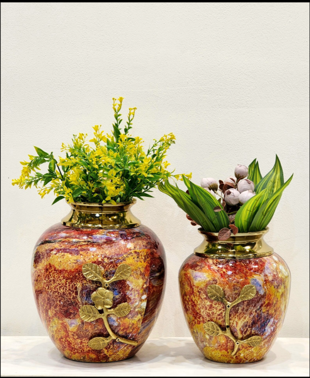 Multicolor Metal Vases For Living Room | Set of 2 - SWASTIK CREATIONS The Trend Point