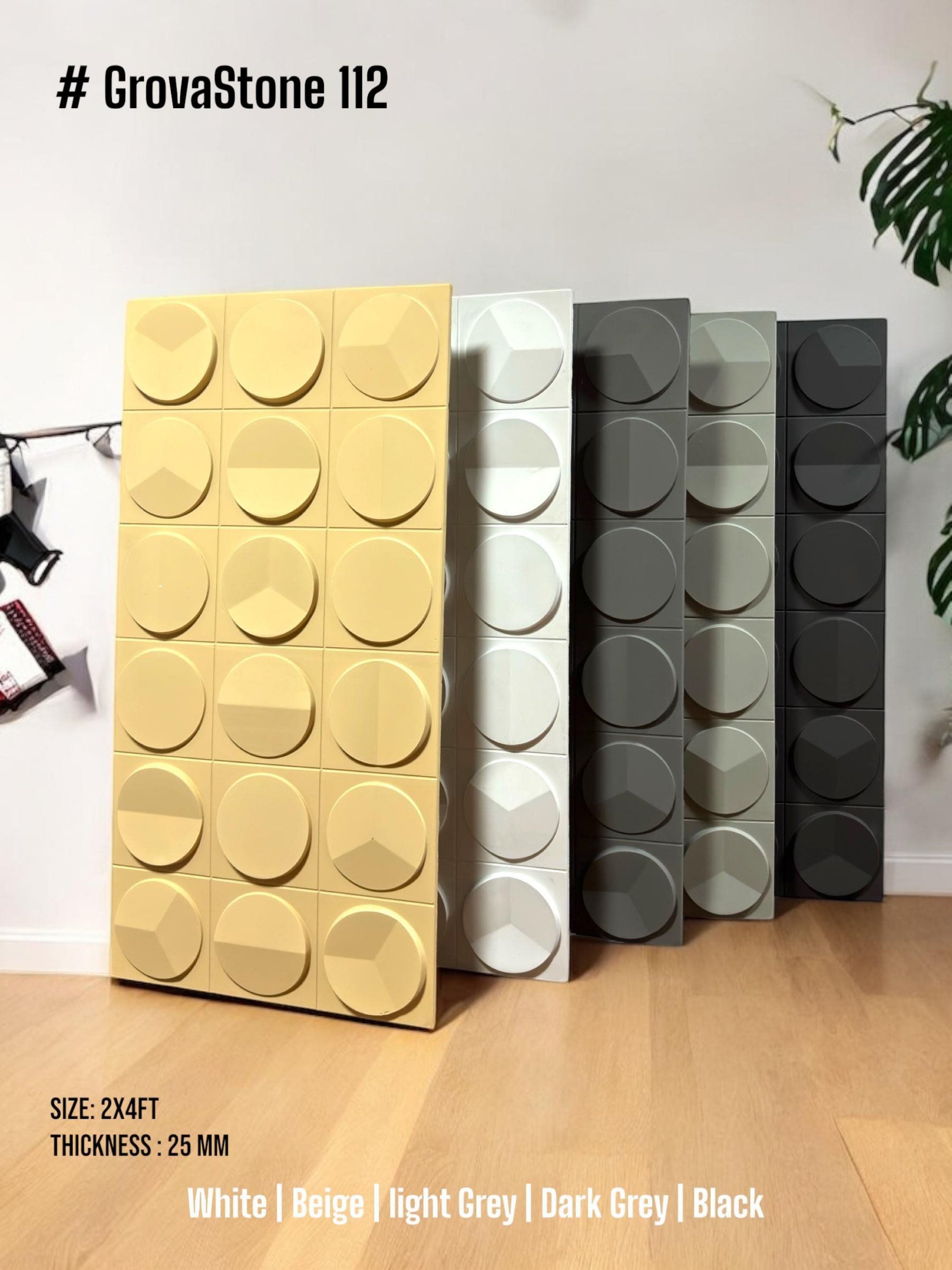 #GrovaStone 112 Without Mirror – 25mm PU Stone Finish Panels - Size 2x4ft - 5 color options