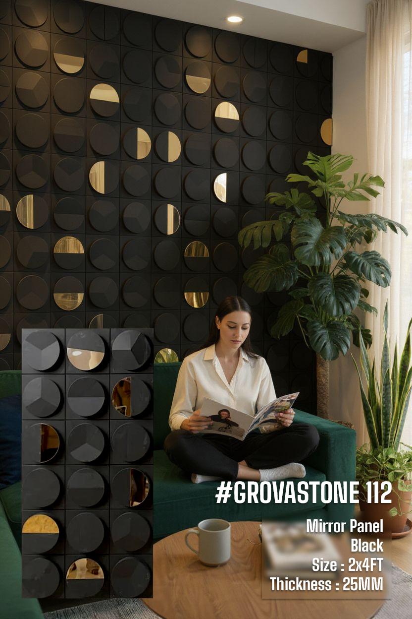 #GrovaStone 112 Mirror – 25mm PU Stone Finish Panels - Size 2x4ft - 5 color options