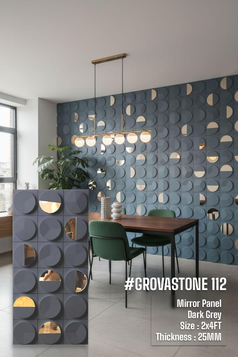 #GrovaStone 112 Mirror – 25mm PU Stone Finish Panels - Size 2x4ft - 5 color options