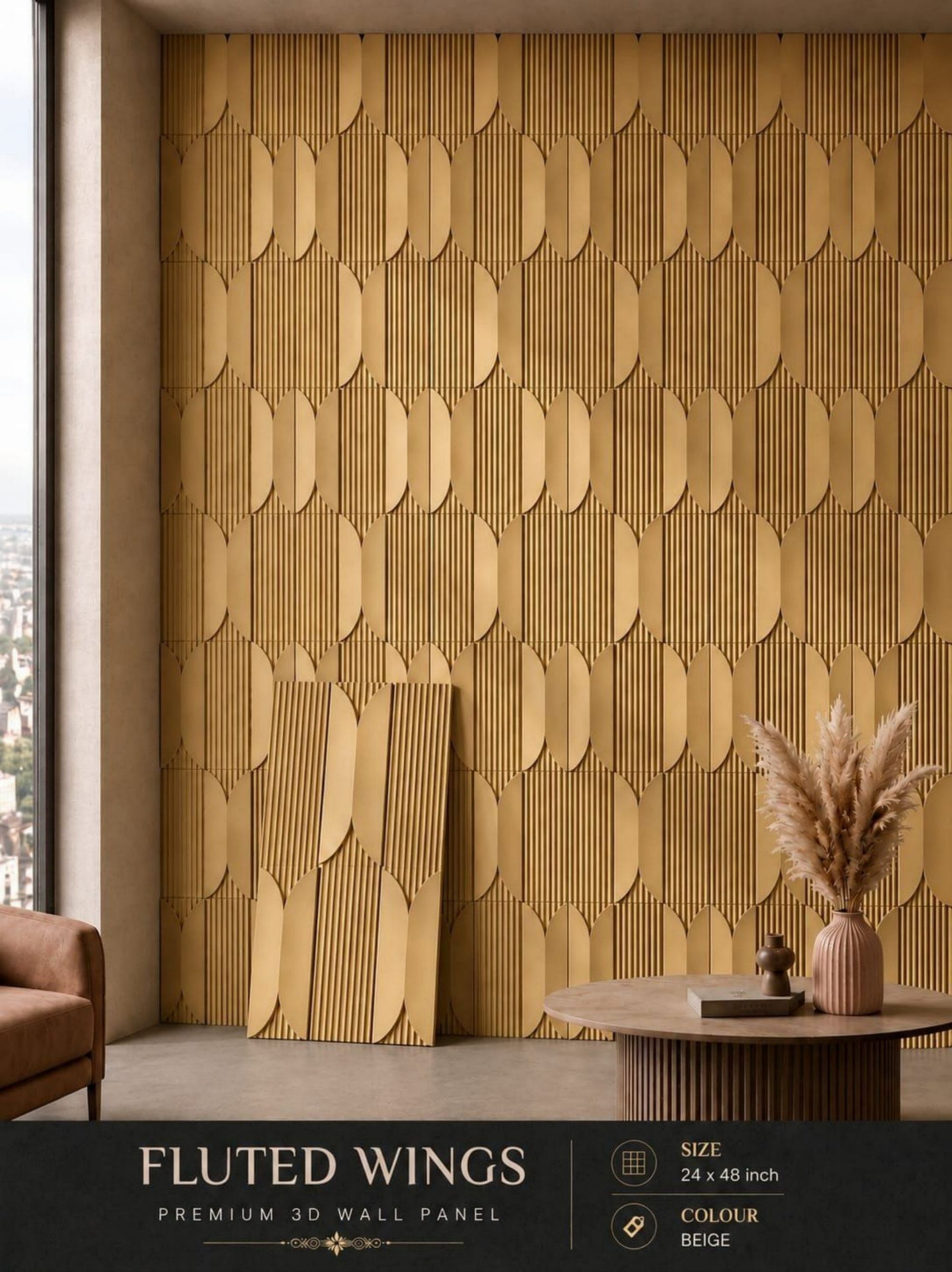#Fluted Wings PU Panel New Design- 30mm thickness - Size 2x4ft - 3 color options
