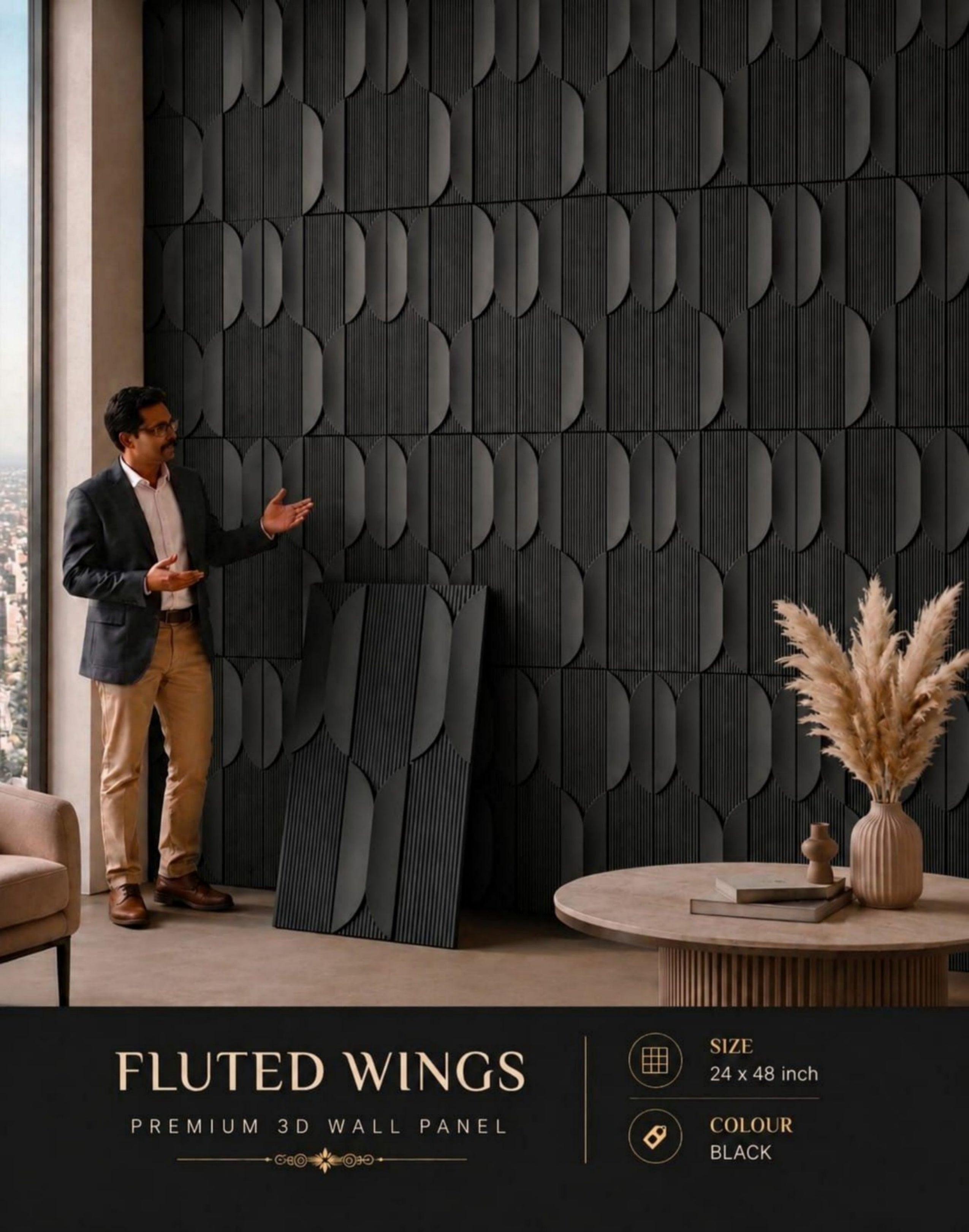 #Fluted Wings PU Panel New Design- 30mm thickness - Size 2x4ft - 3 color options