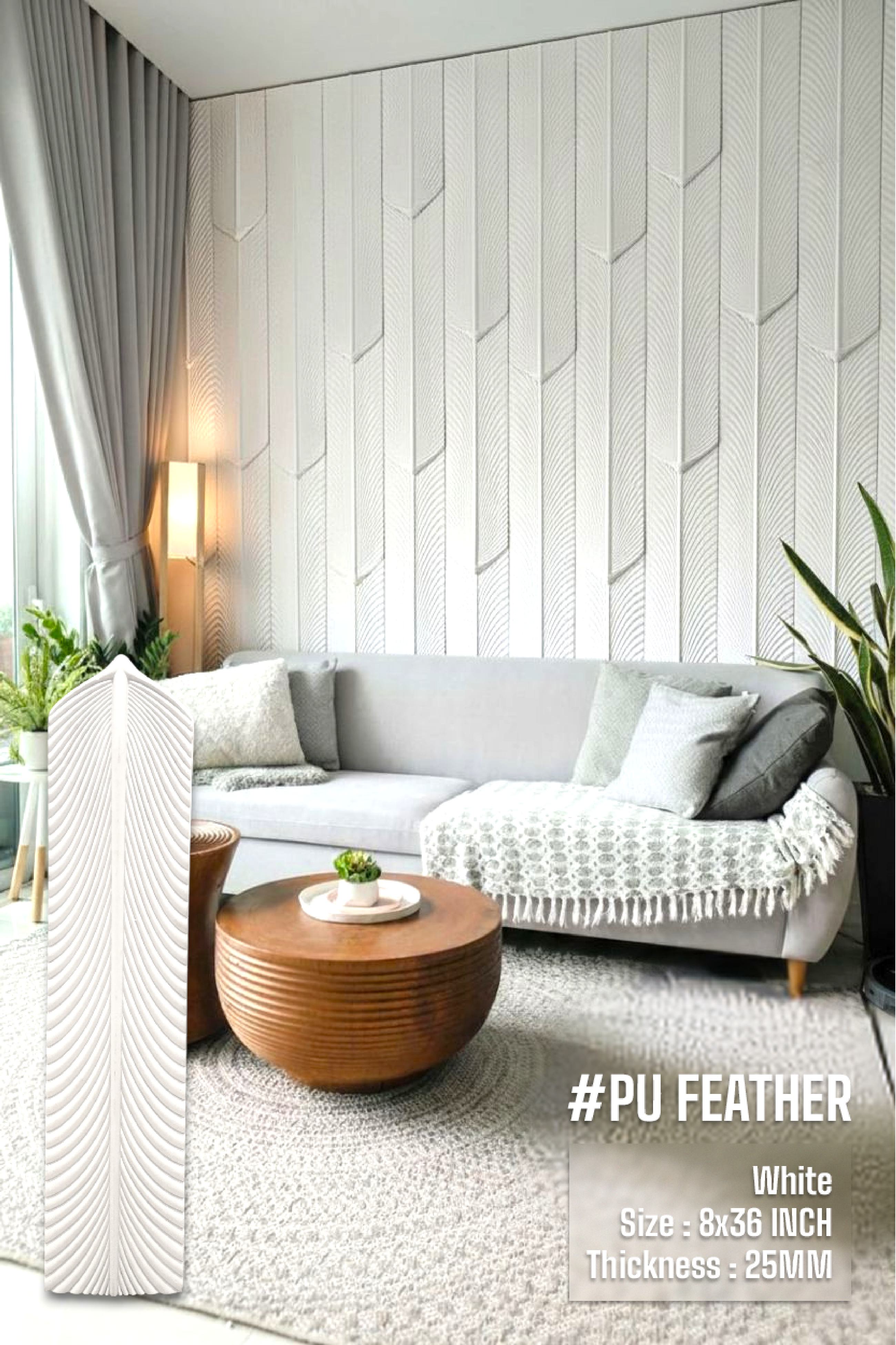 PU 3D Feather Panel (Size 8*36inch) (1 panel Covers Approx. 1.9 Sq Ft) - 5 colors Option