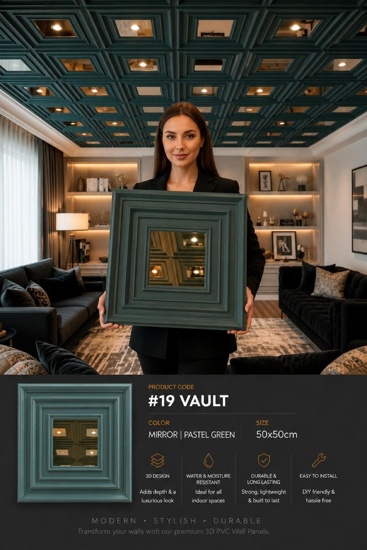 #19 Vault - Vault 3D PVC Mirror Panel - 6 colors option - (Size 50*50cm) - MOQ 10Pcs