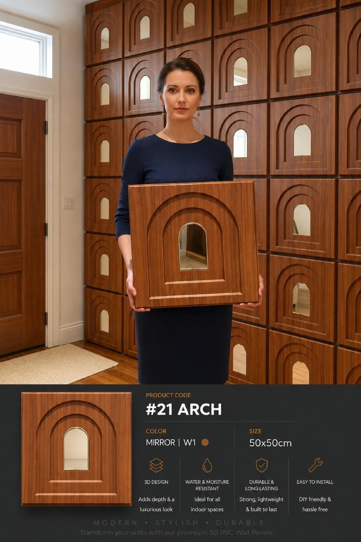 #21 Arch - Arch 3D PVC Mirror Panel - 6 colors option - (Size 50*50cm) - MOQ 10Pcs