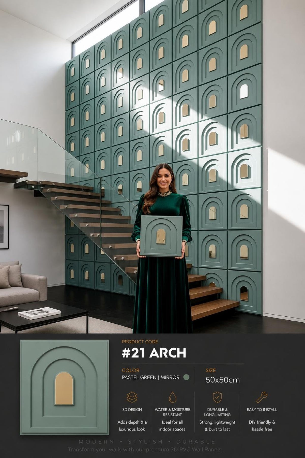 #21 Arch - Arch 3D PVC Mirror Panel - 6 colors option - (Size 50*50cm) - MOQ 10Pcs