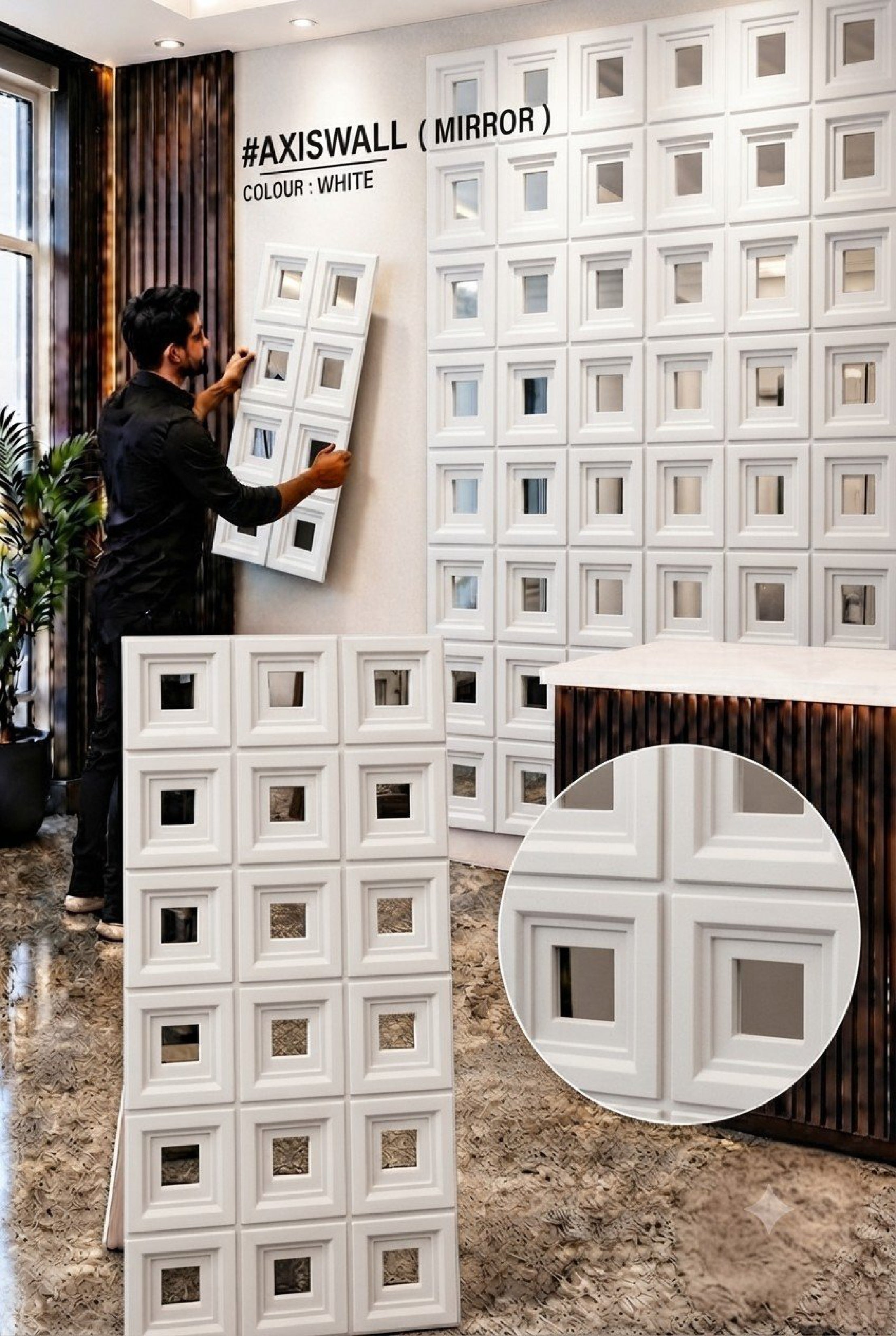 #AxisWall Mirror 103 – 40mm PU Stone Finish Panels - Size 2x4ft- 5 color options