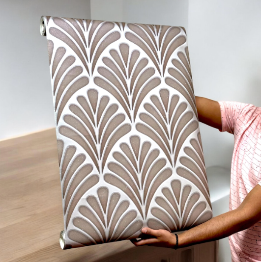 Beige and White Wallpaper (set of 2) SWASTIK CREATIONS The Trend Point