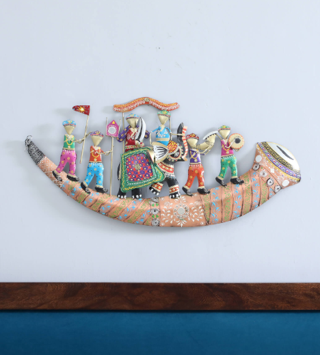 Decorative Elephant Shenai Multicolour Iron Wall Art