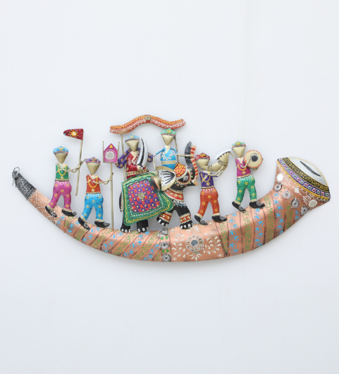 Decorative Elephant Shenai Multicolour Iron Wall Art
