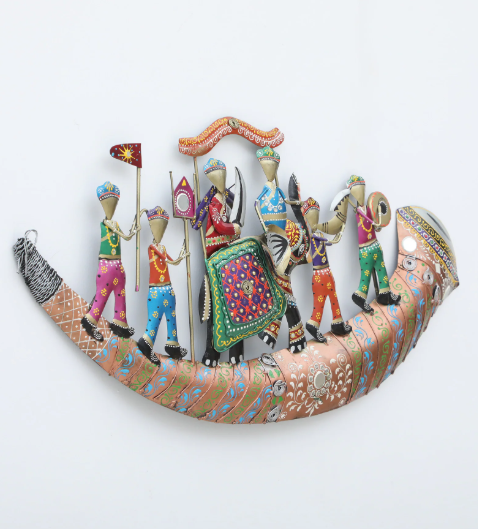 Decorative Elephant Shenai Multicolour Iron Wall Art