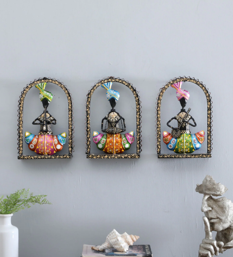 Decorative Safa Doll S /3 Multicolour Metal Wall Art SWASTIK CREATIONS The Trend Point