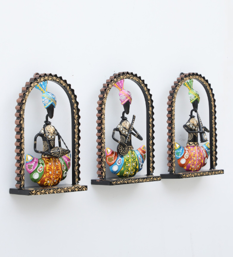 Decorative Safa Doll S /3 Multicolour Metal Wall Art SWASTIK CREATIONS The Trend Point