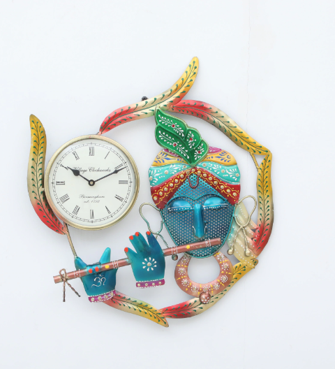 Decorative Krishna Multicolour Iron Novelty Traditional Wall Clock