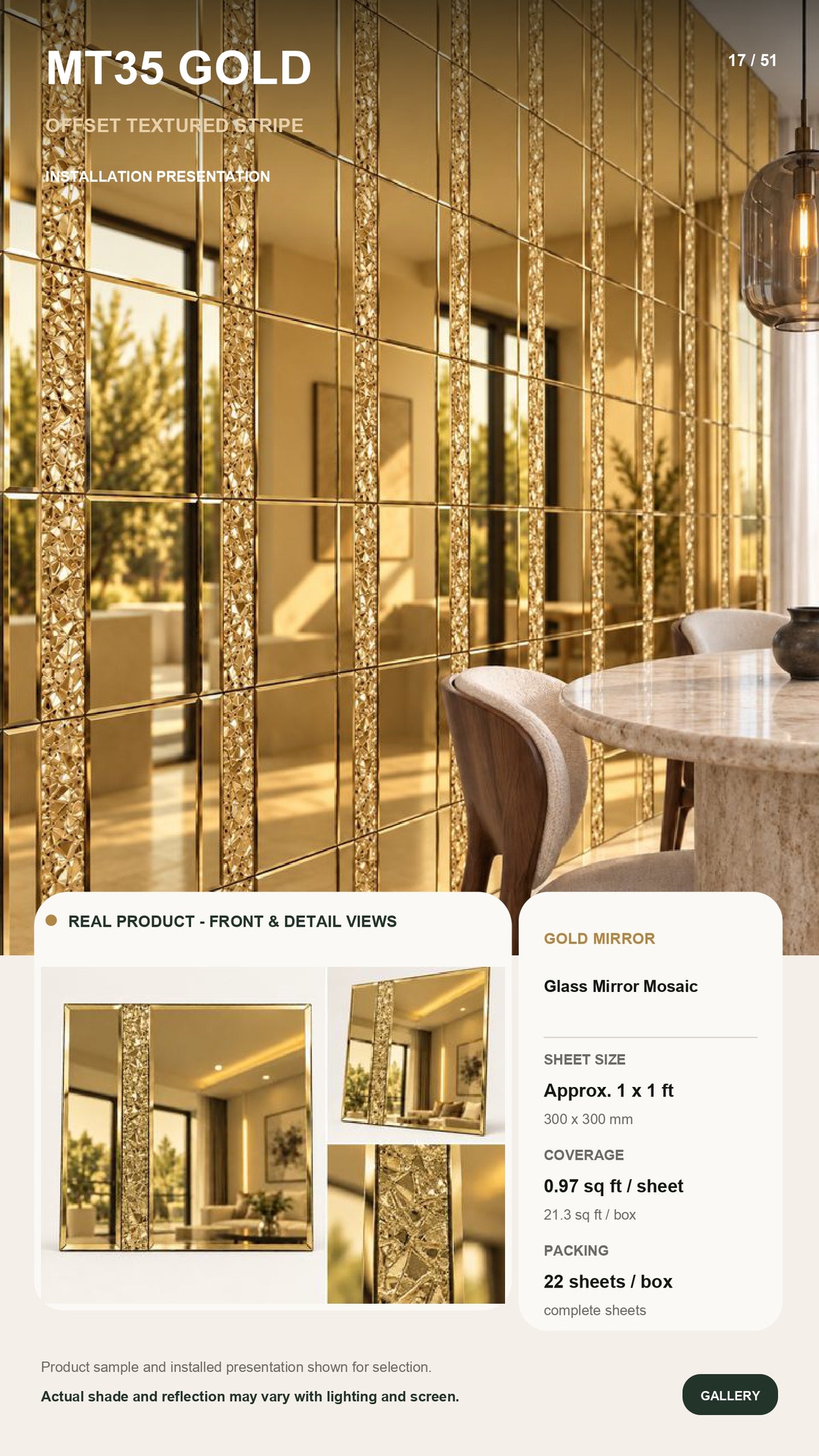 #MT35 Silver Glass Mirror Mosaic Tile (MOQ 22 pc) (1 Tile Coverage Area 0.9 Sq Ft) - 4 color options