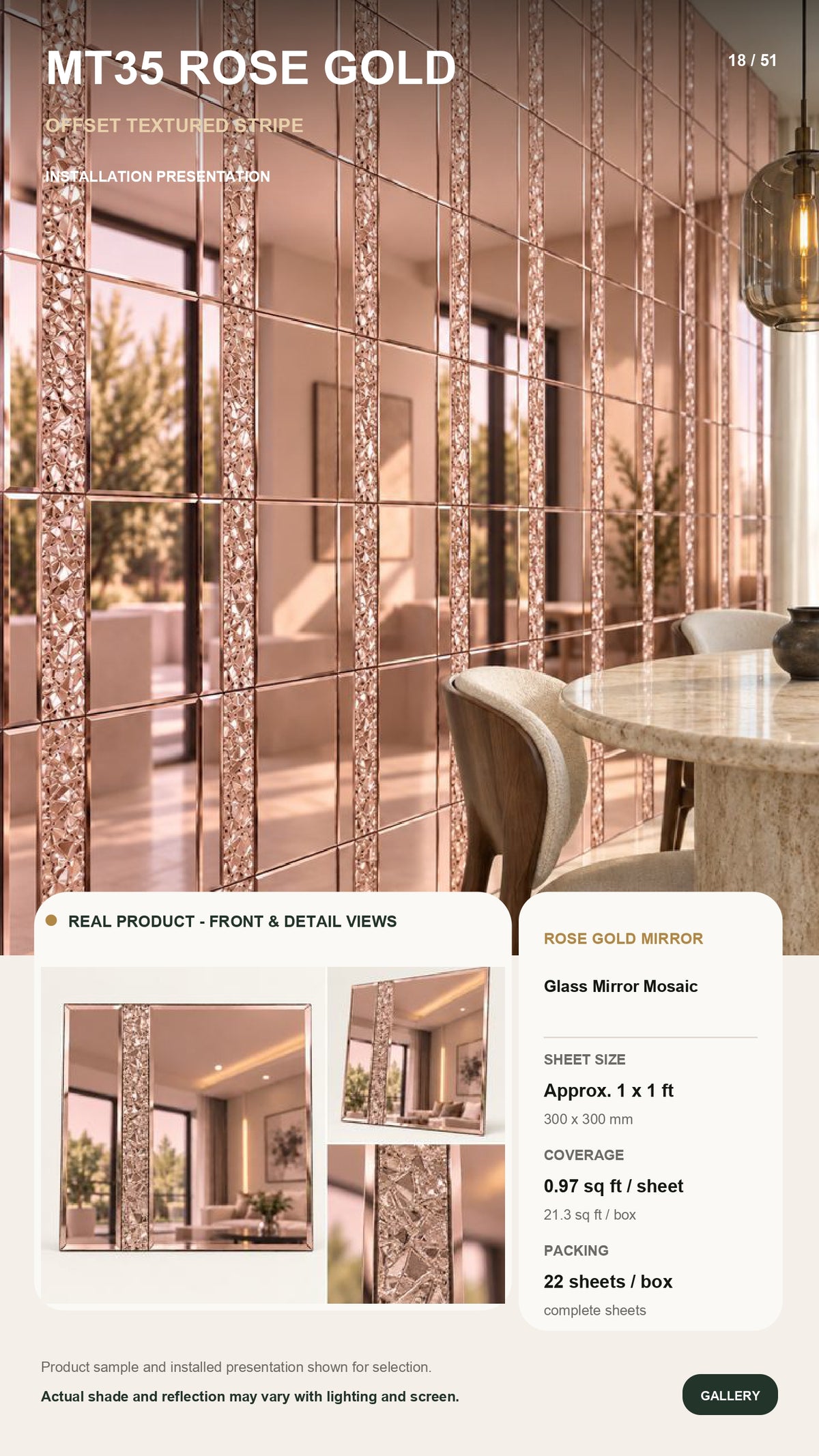 #MT35 Silver Glass Mirror Mosaic Tile (MOQ 22 pc) (1 Tile Coverage Area 0.9 Sq Ft) - 4 color options