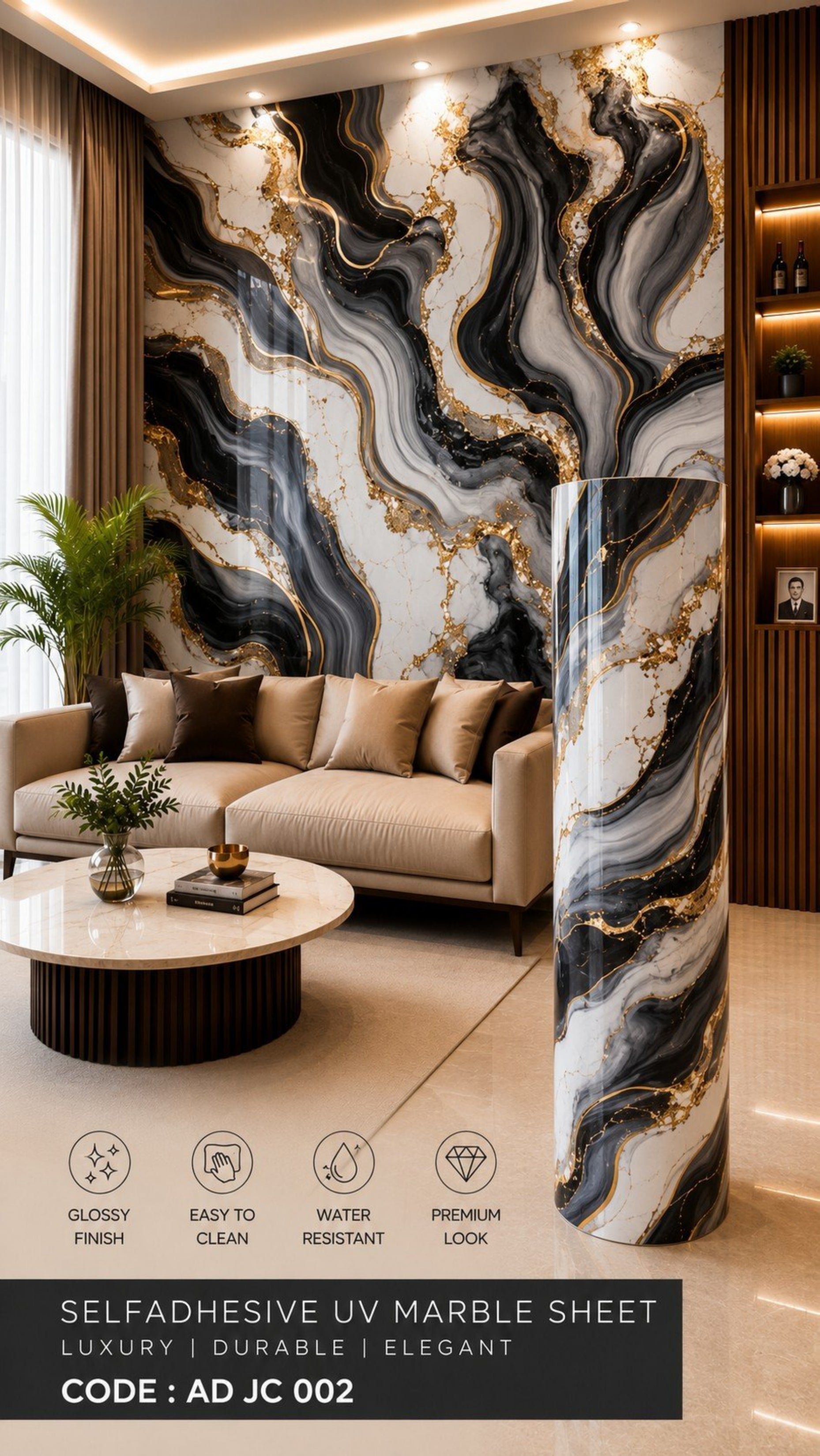 Self Adhesive UV Marble Sheets (size 10 x 4 Feet) AD JC 002