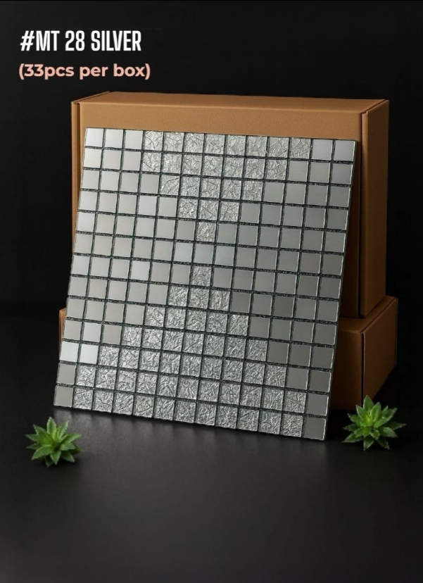 #Mt 28 SILVER Designer Glossy Silver Mosaic Tile (33 pcs per box) SWASTIK CREATIONS The Trend Point
