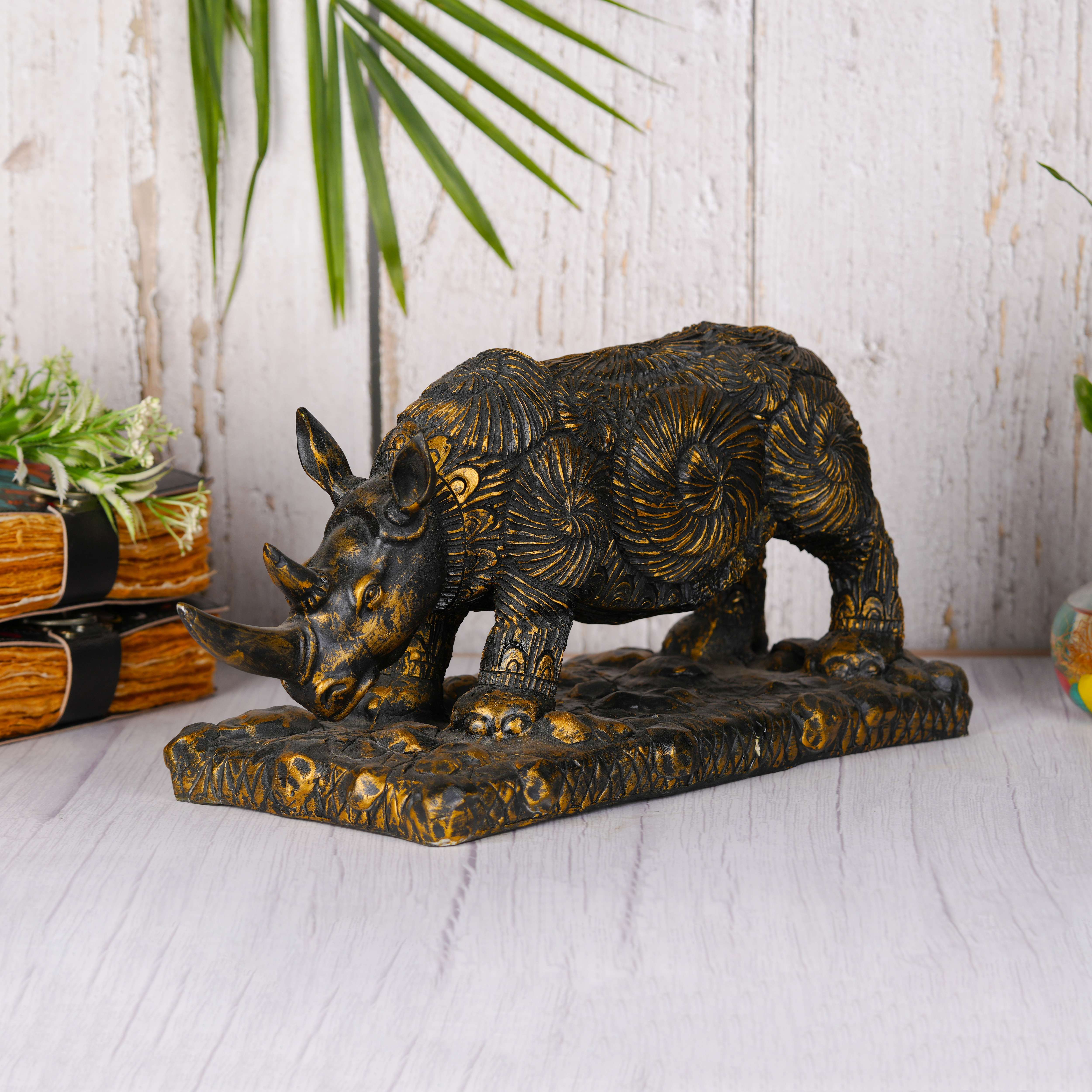 Swastik Creations Antiqe Horned Rhino Animal Resin Showpiece Figurine Home Dcor for Living Room, Bedroom Ideal Gift, Office Desk Accent, Artisan Crafted, Elegant Design - SWASTIK CREATIONS The Trend Point