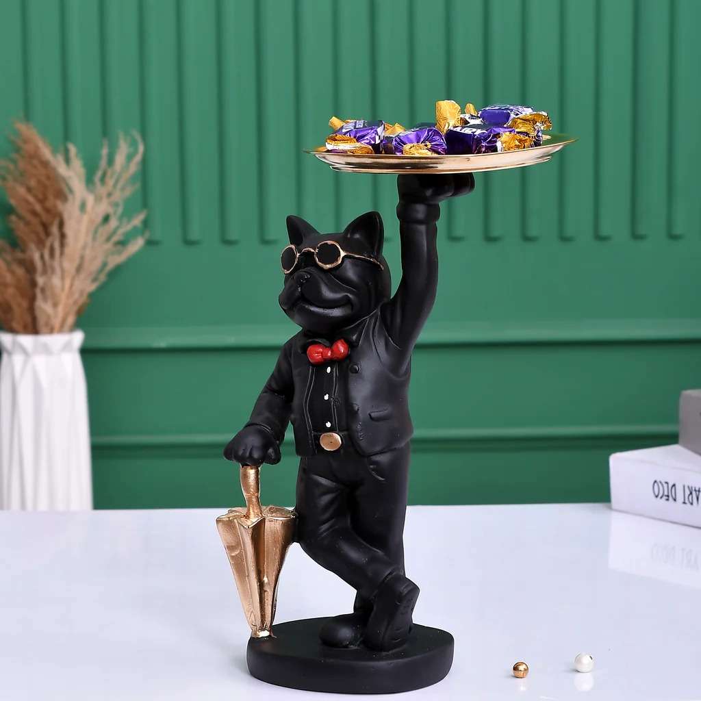 Swastik Creations Cool Dog Showpiece with Plate for Home Decor Item,Kitchen,Bedroom,Office,Dinning Table,Gifts Item (Black Red) - SWASTIK CREATIONS The Trend Point