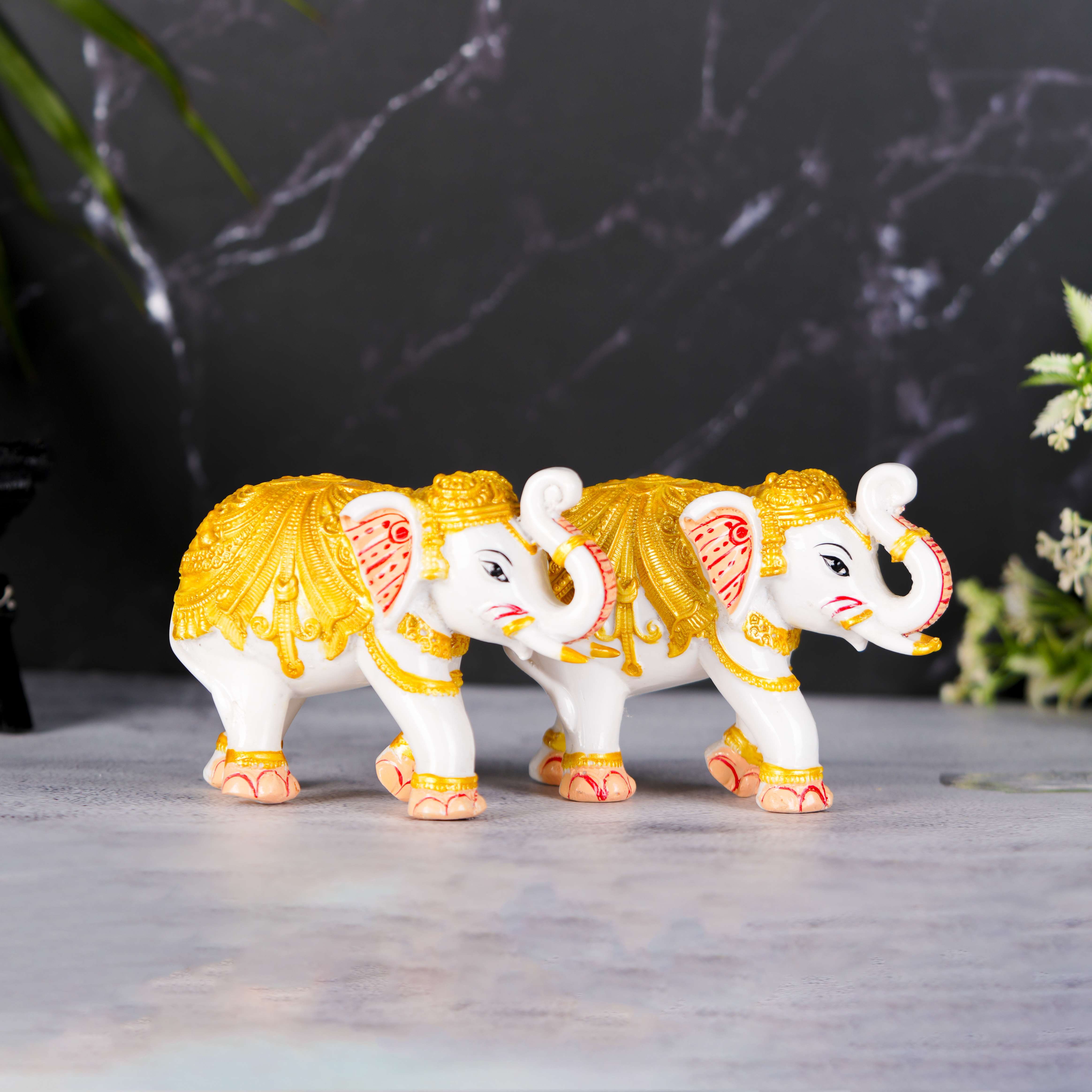 Swastik Creations Home Decor Elephant Statue Modern Style White and Golden Decoration Suitable for Living Room, Bedroom, Desk, Cabinet, Gifts(Set Of 2) - SWASTIK CREATIONS The Trend Point