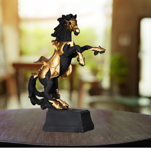 Swastik Creations Horse Showpiece for Home Decor Living Room, Bedroom, Office Desktop Decoration & Gifting Showpiece (Black & Golden) - SWASTIK CREATIONS The Trend Point