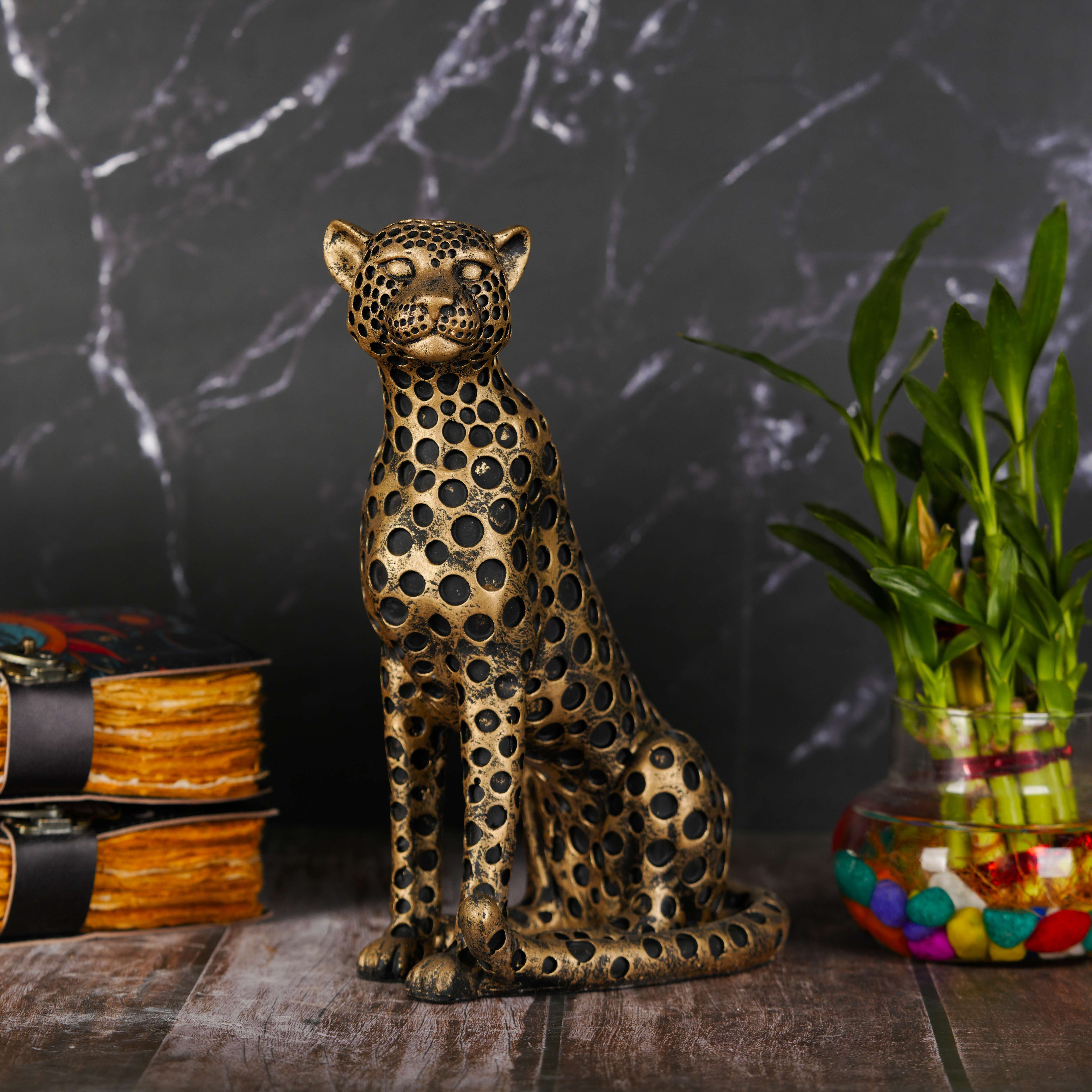 Swastik Creations Leopard Sculptures for Home Decor, Modern Sculptures Decorations for Living Room, Bedroom, Table, Bookshelf, Golden Resin Leopard Art Decorative Sculpture - SWASTIK CREATIONS The Trend Point