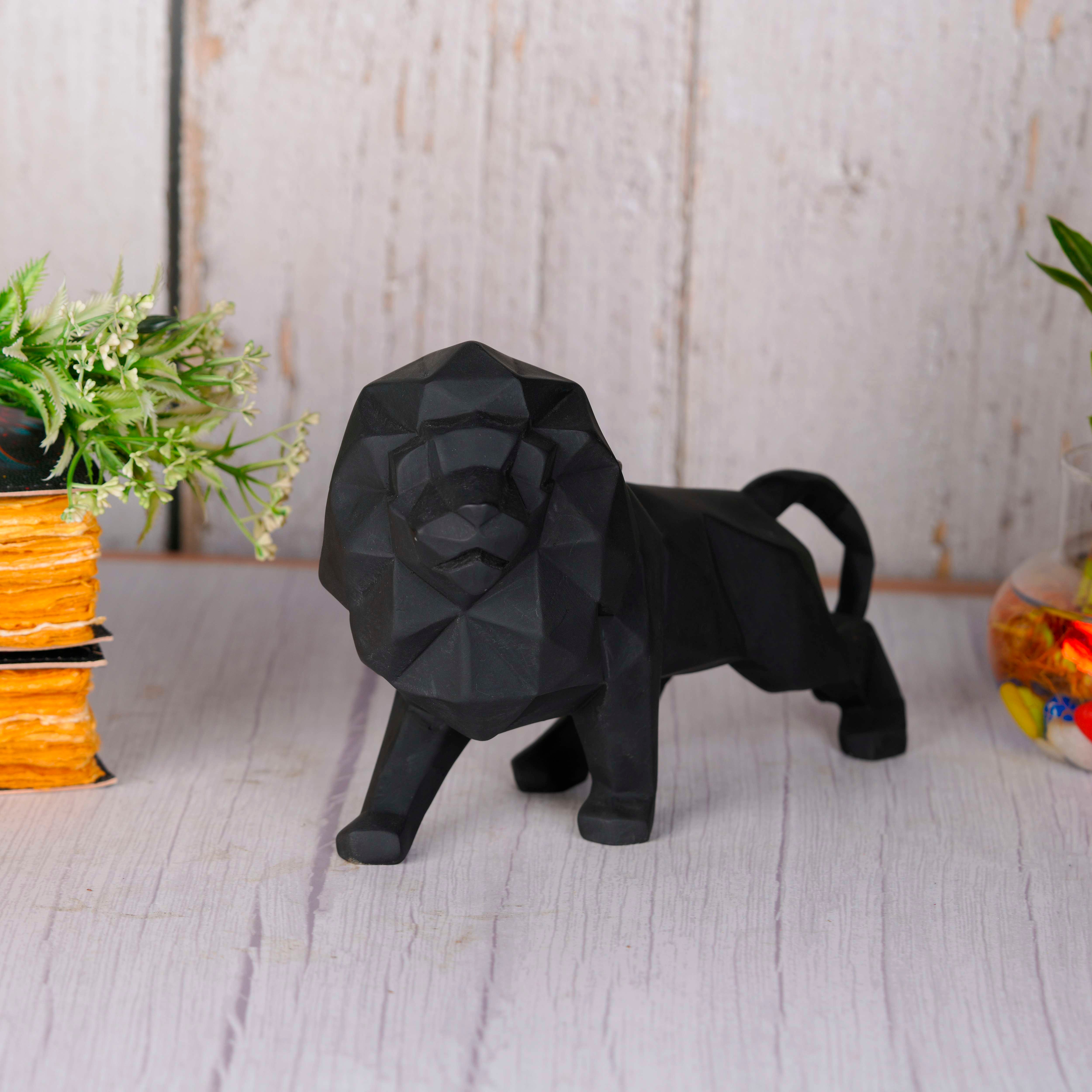 Swastik Creations Lion Sculpture, Resin Animal Figurine for Coffee Tables, Bookshelves, Home Dcor Animal Decoration (Black) - SWASTIK CREATIONS The Trend Point