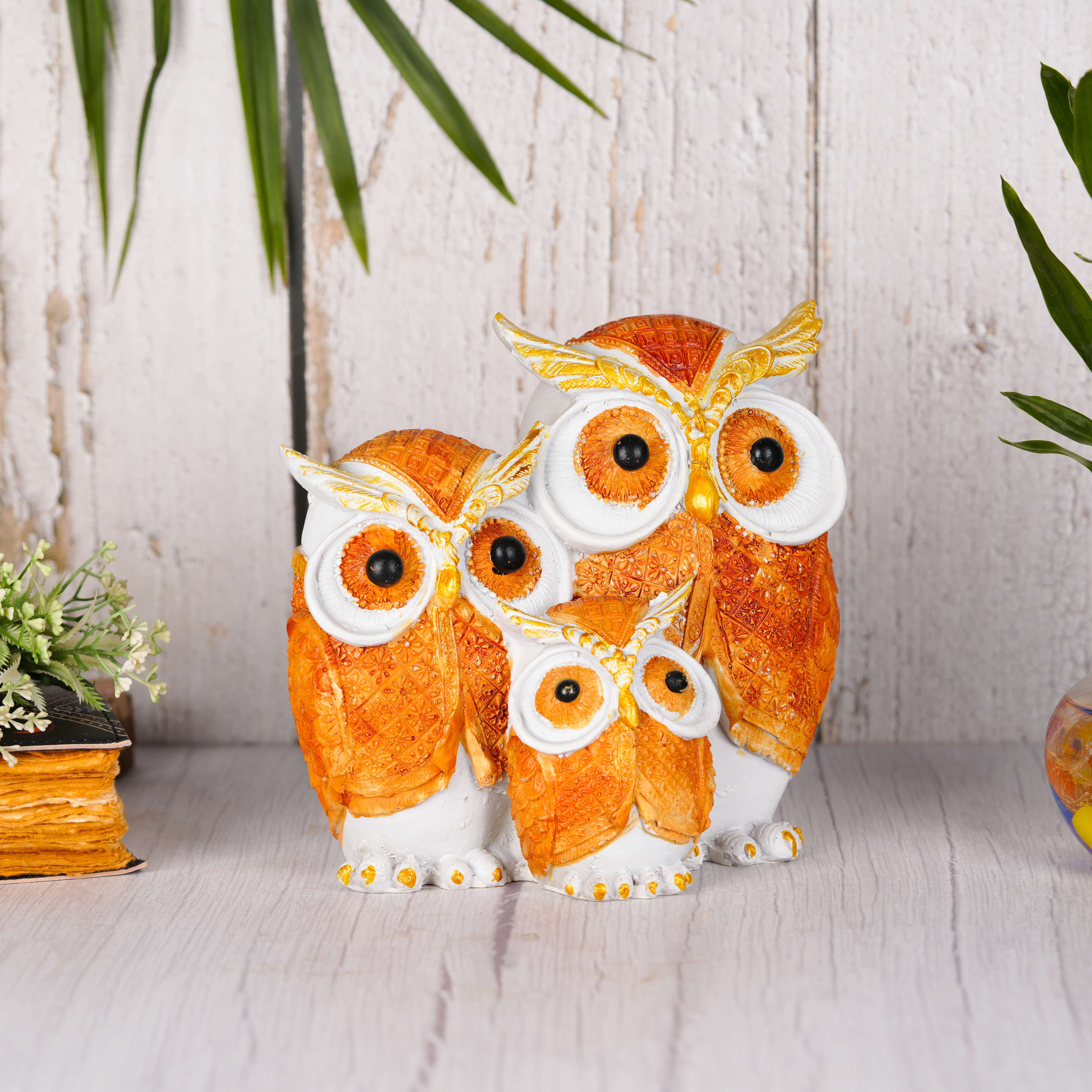 Swastik Creations Resin owl Family Set of 3 Statue showpiece Figurine for Desk, Hotel Living Room Gift Table Top Decoration - SWASTIK CREATIONS The Trend Point