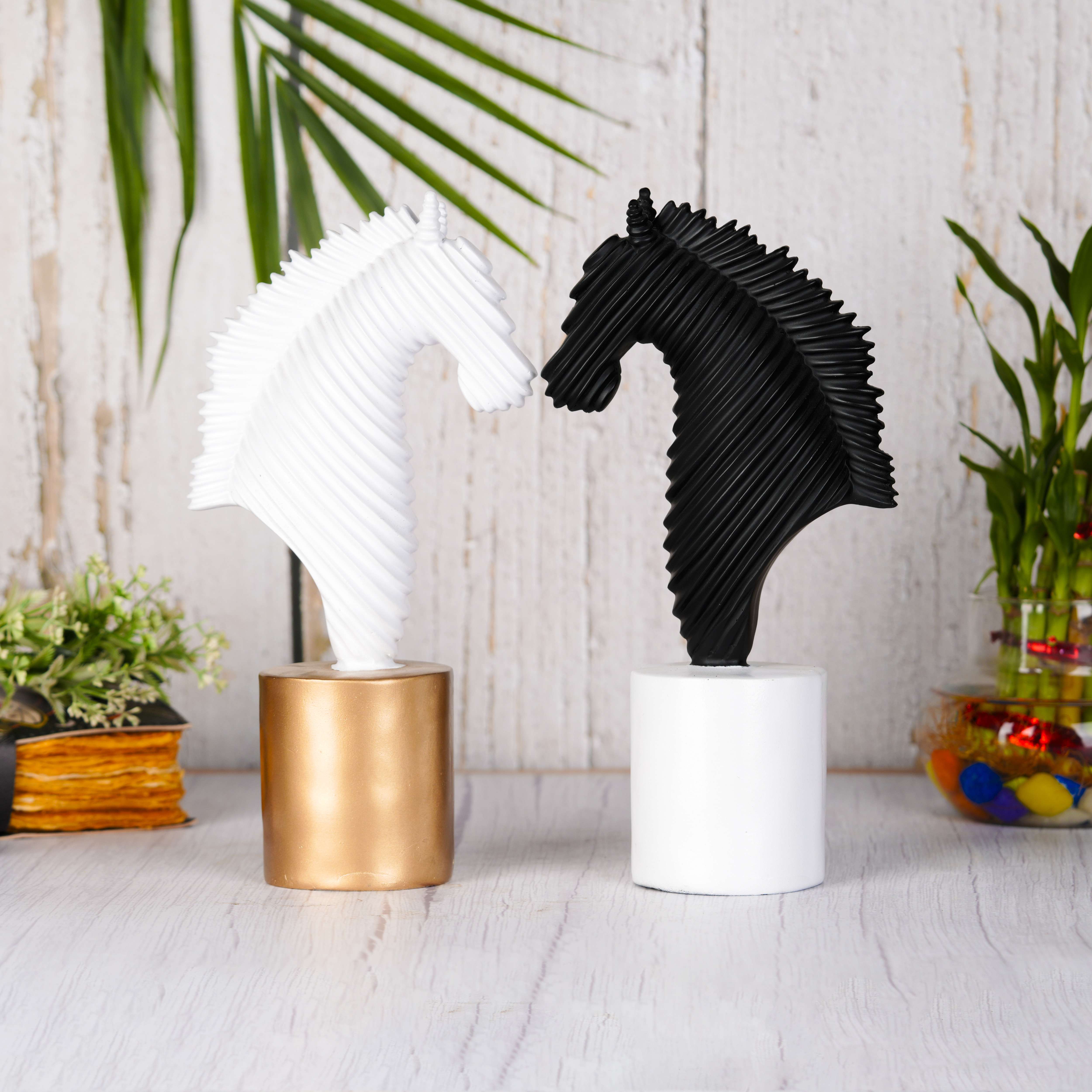 Swastik Creations Set of 2 Half Lining Horse Showpieces Elegant Black and White Decorative Figurines for Home Decor - SWASTIK CREATIONS The Trend Point