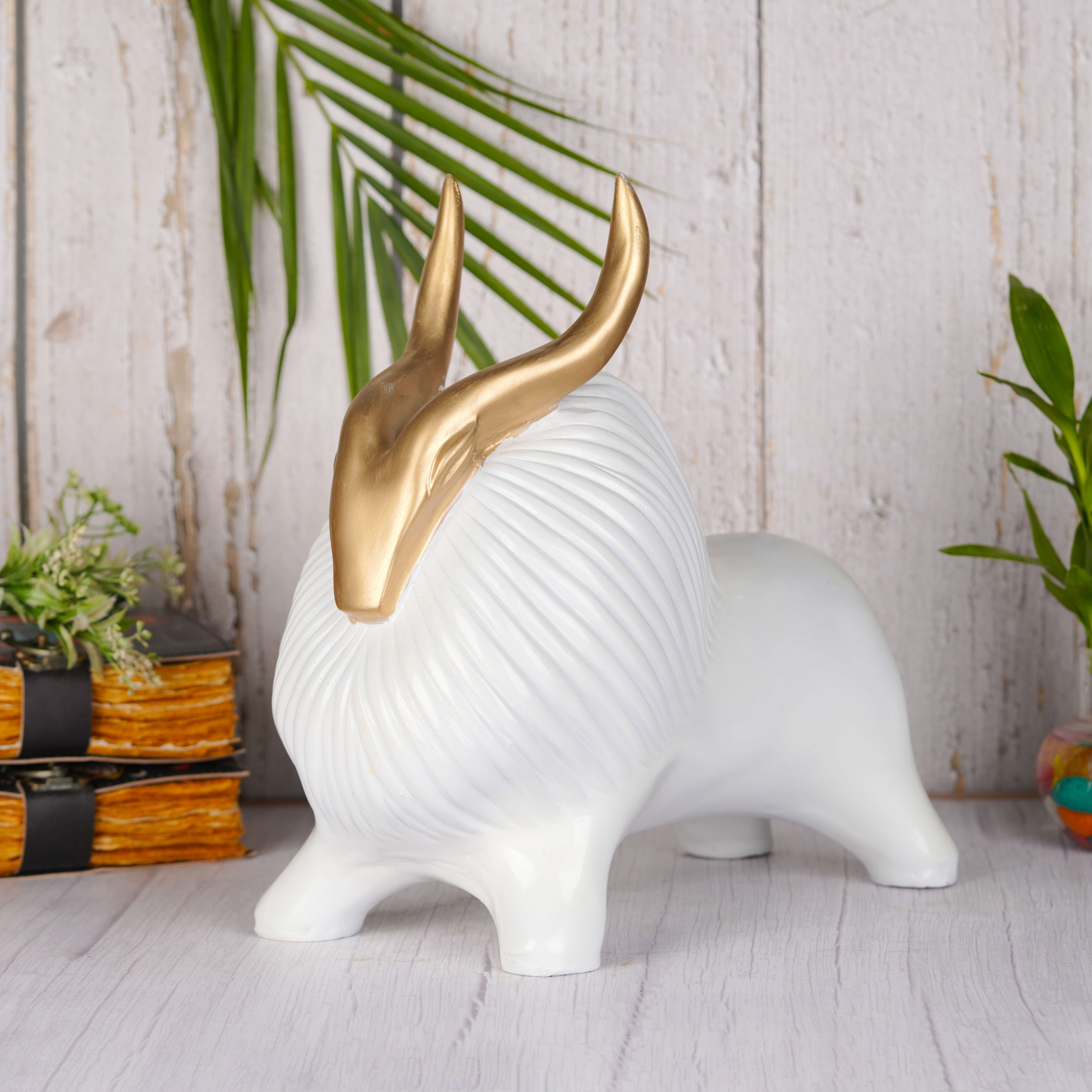 Swastik Creations White Yak Figurine with Golden Horns | Handcrafted Resin Animal Showpiece for Home & Table Decor - SWASTIK CREATIONS The Trend Point