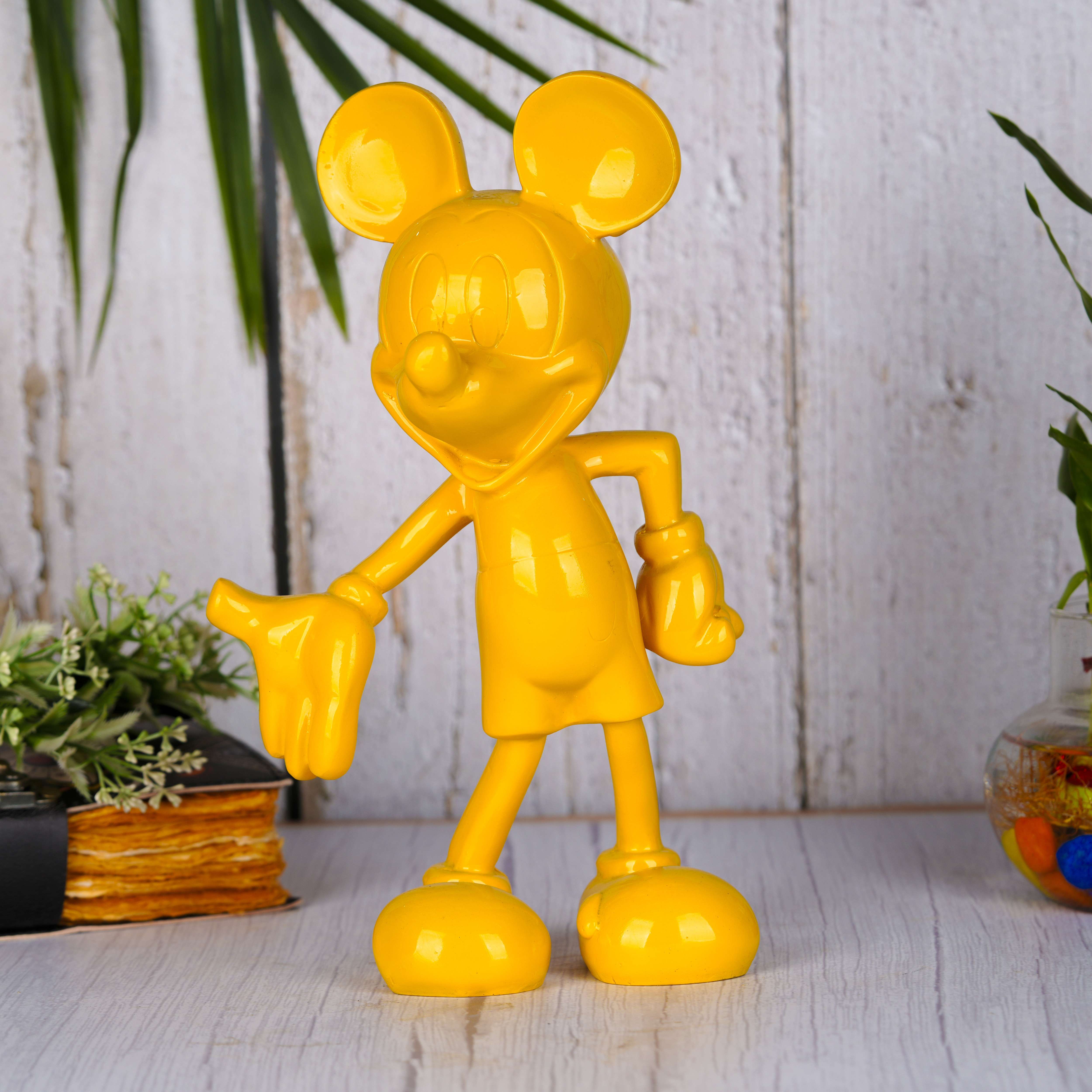 Swastik Creations Yellow Mickey Figurine with Golden Horns | Unique Resin Showpiece for Home & Gifting - SWASTIK CREATIONS The Trend Point
