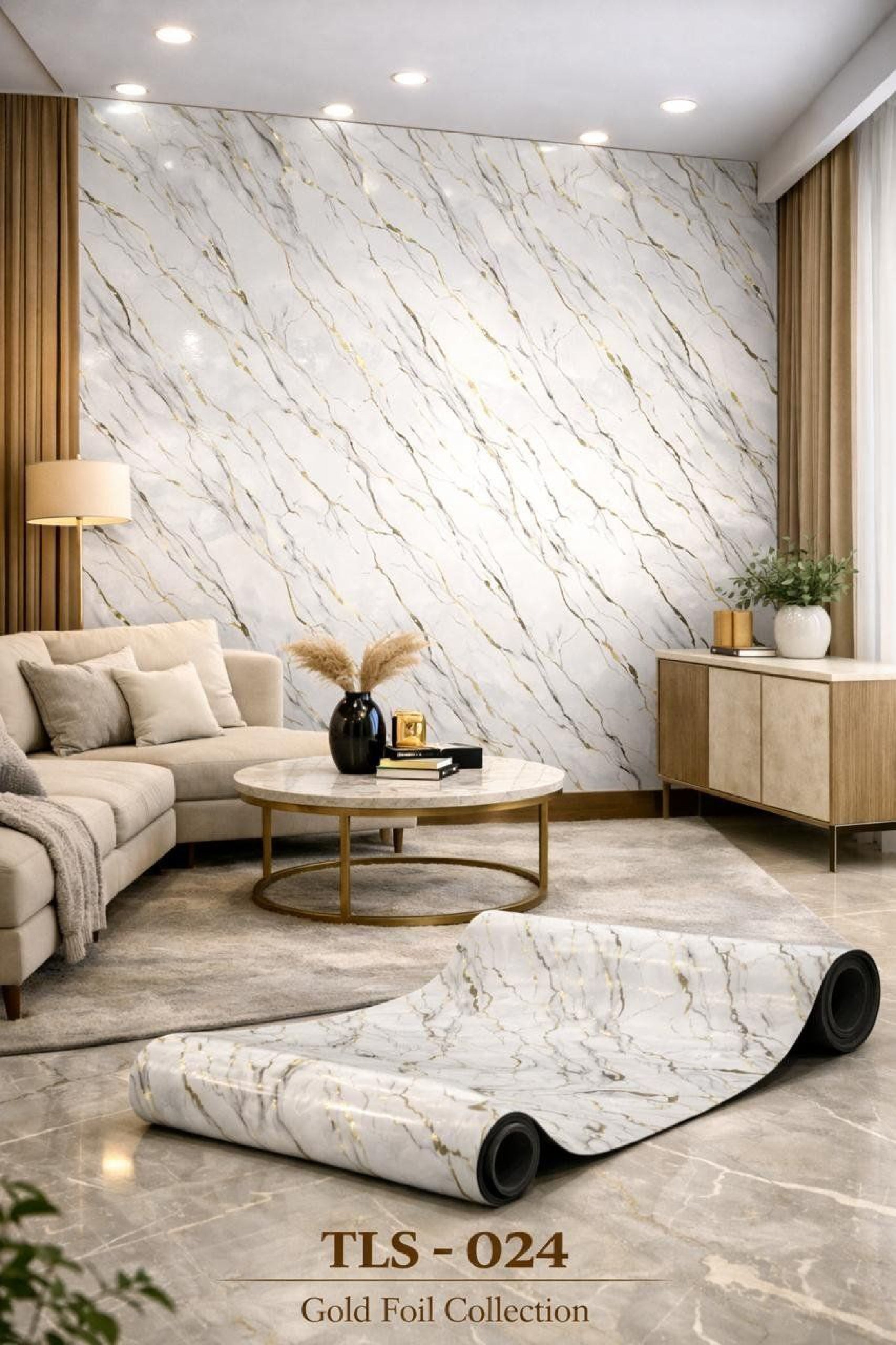 Gold Foil UV Marble Sheets (size 10 x 4 Feet) TLS024