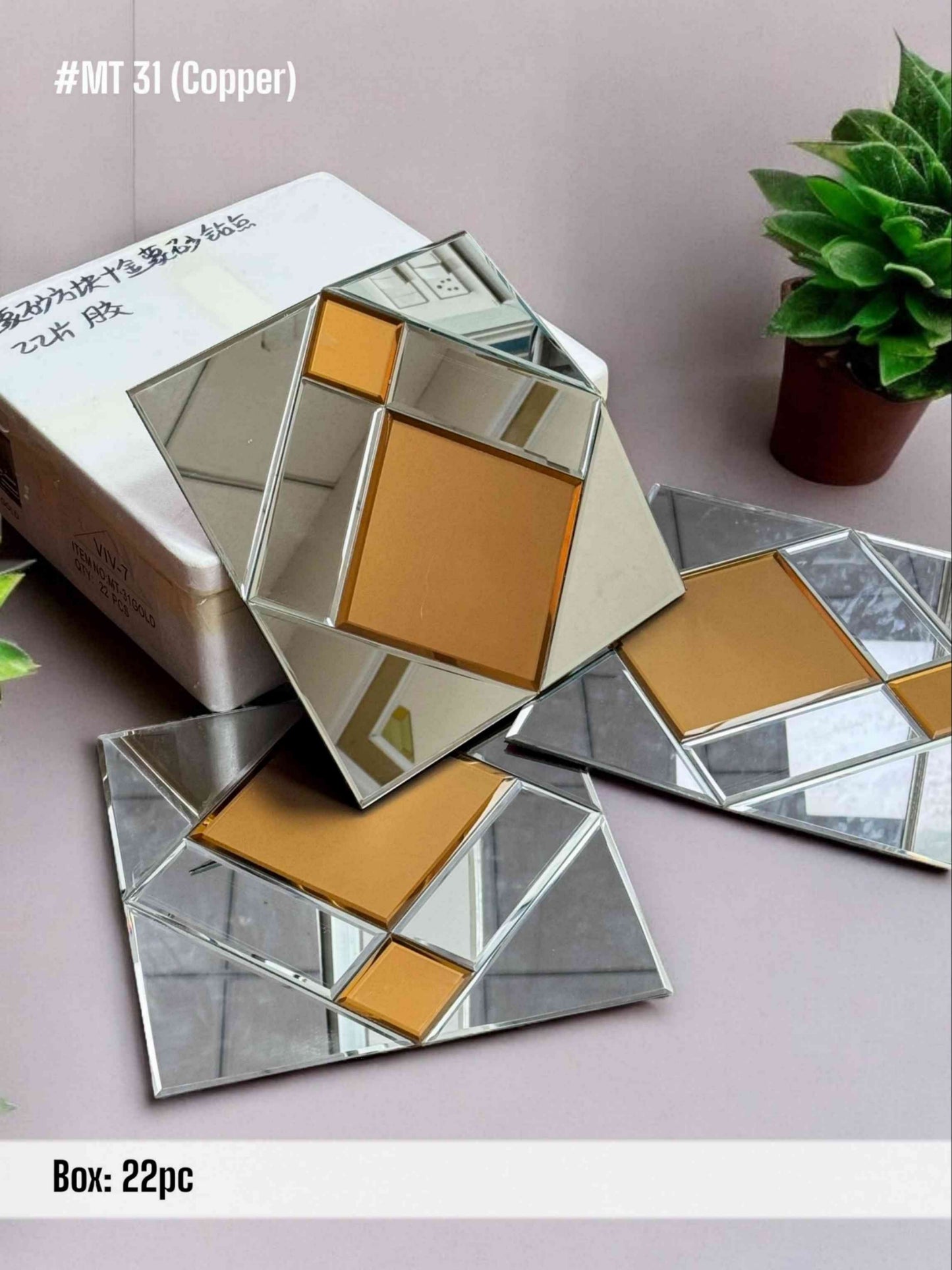 #MT31 - Copper Reflective Glass Mosaic Tile (Box of 22pcs) (1 Tile Coverage Area 1 Sq Ft) SWASTIK CREATIONS The Trend Point