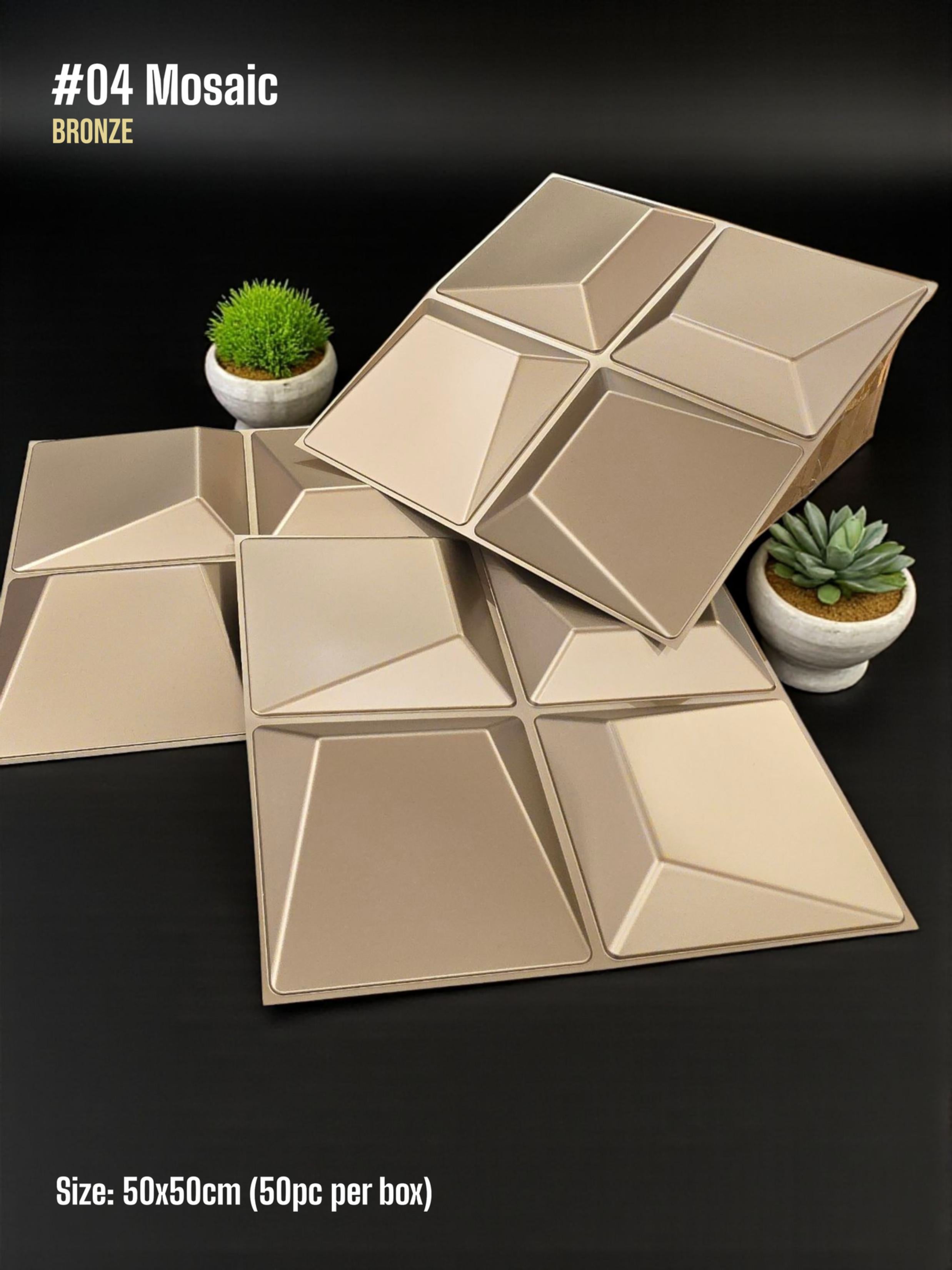 #04 Mosaic 3D PVC Without Mirror Panel - 5 colors option - (Size 50*50cm)