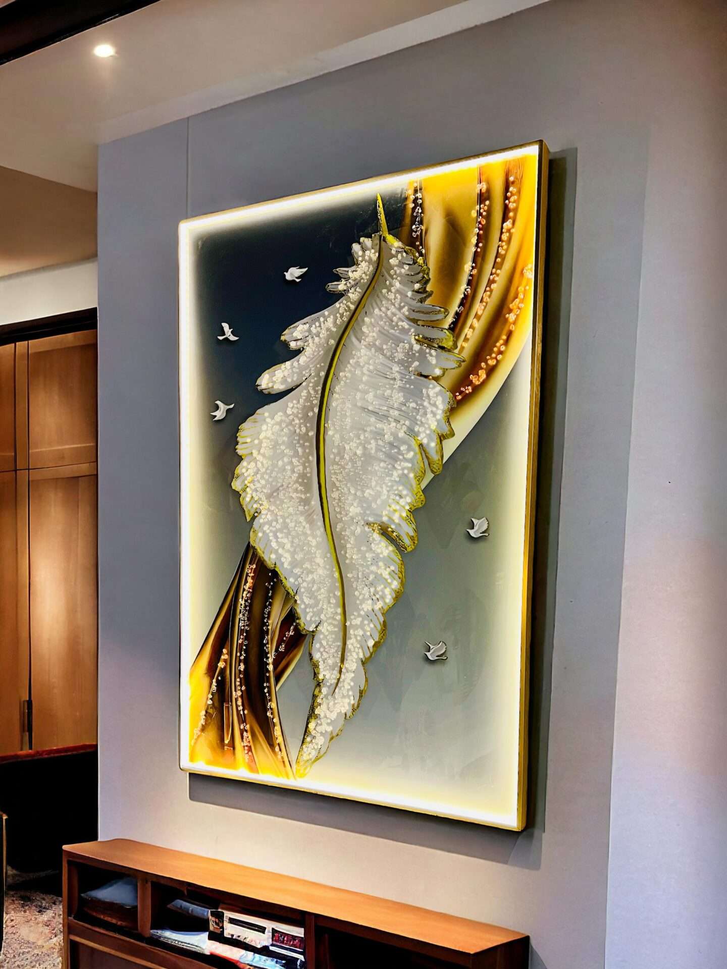 White Feather Crystal Painting with LED - SWASTIK CREATIONS The Trend Point