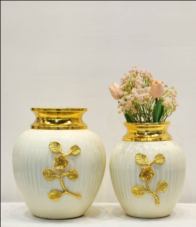 White Ivory Metal Vases | Set of 2 - SWASTIK CREATIONS The Trend Point