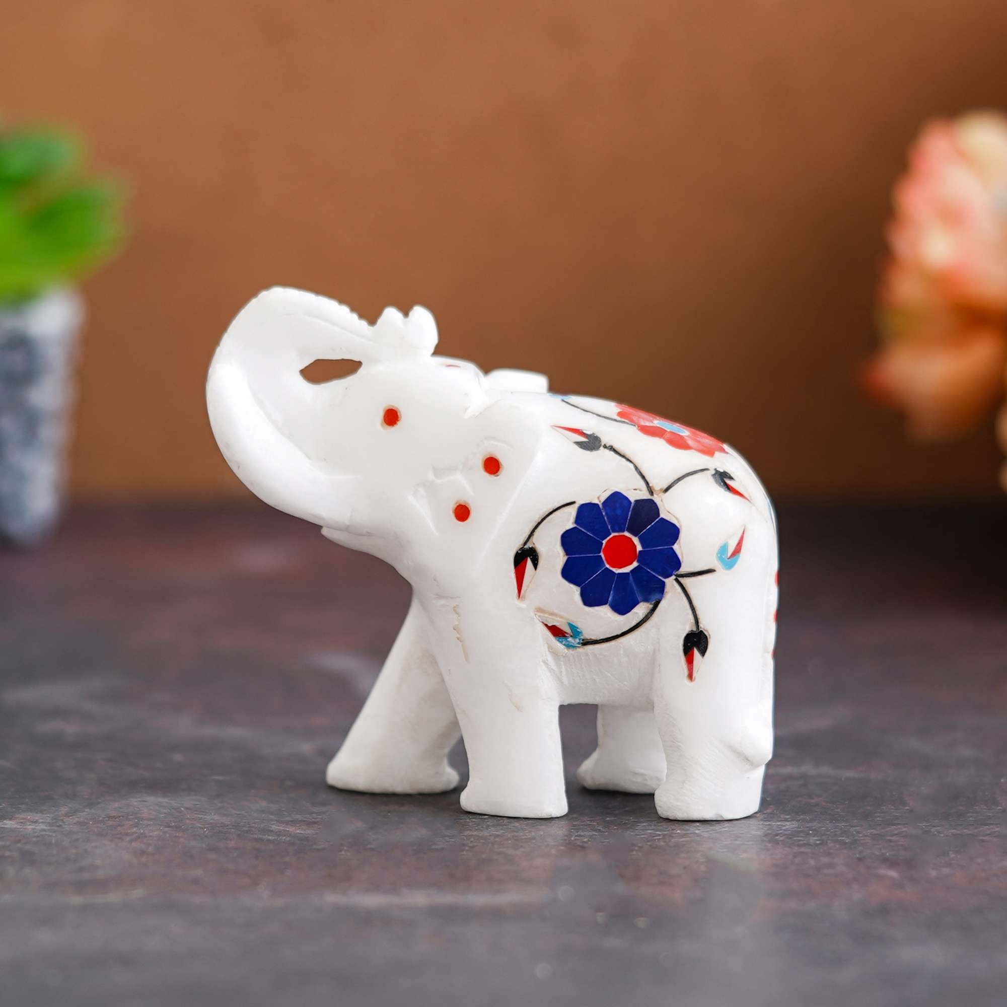 White Marble Elephant Showpieces Home Decor for Living Room, Table, Shelf for Vastu, Feng Shui, Office Decor, Gifting -1 (NMB-EL2) - SWASTIK CREATIONS The Trend Point