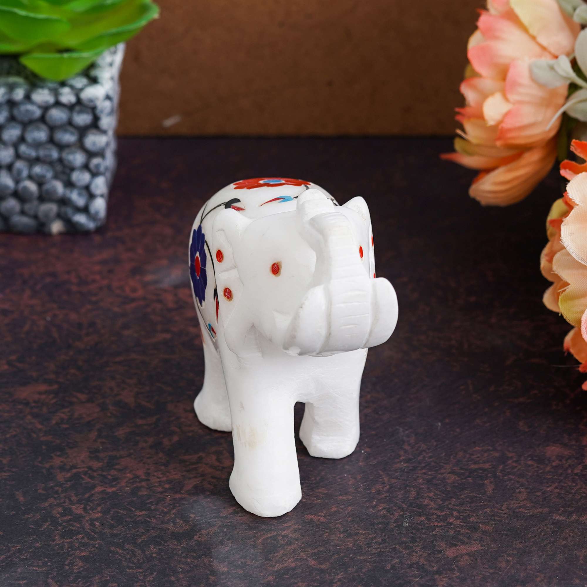 White Marble Elephant Showpieces Home Decor for Living Room, Table, Shelf for Vastu, Feng Shui, Office Decor, Gifting -1 (NMB-EL2) - SWASTIK CREATIONS The Trend Point