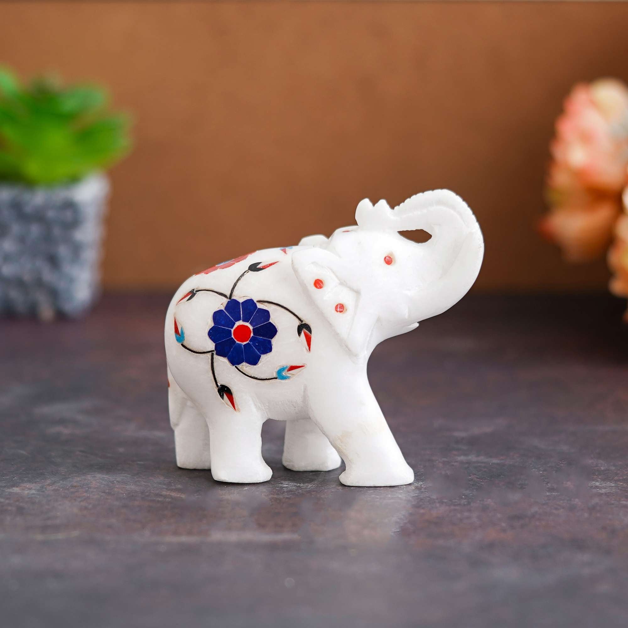White Marble Elephant Showpieces Home Decor for Living Room, Table, Shelf for Vastu, Feng Shui, Office Decor, Gifting -1 (NMB-EL2) - SWASTIK CREATIONS The Trend Point