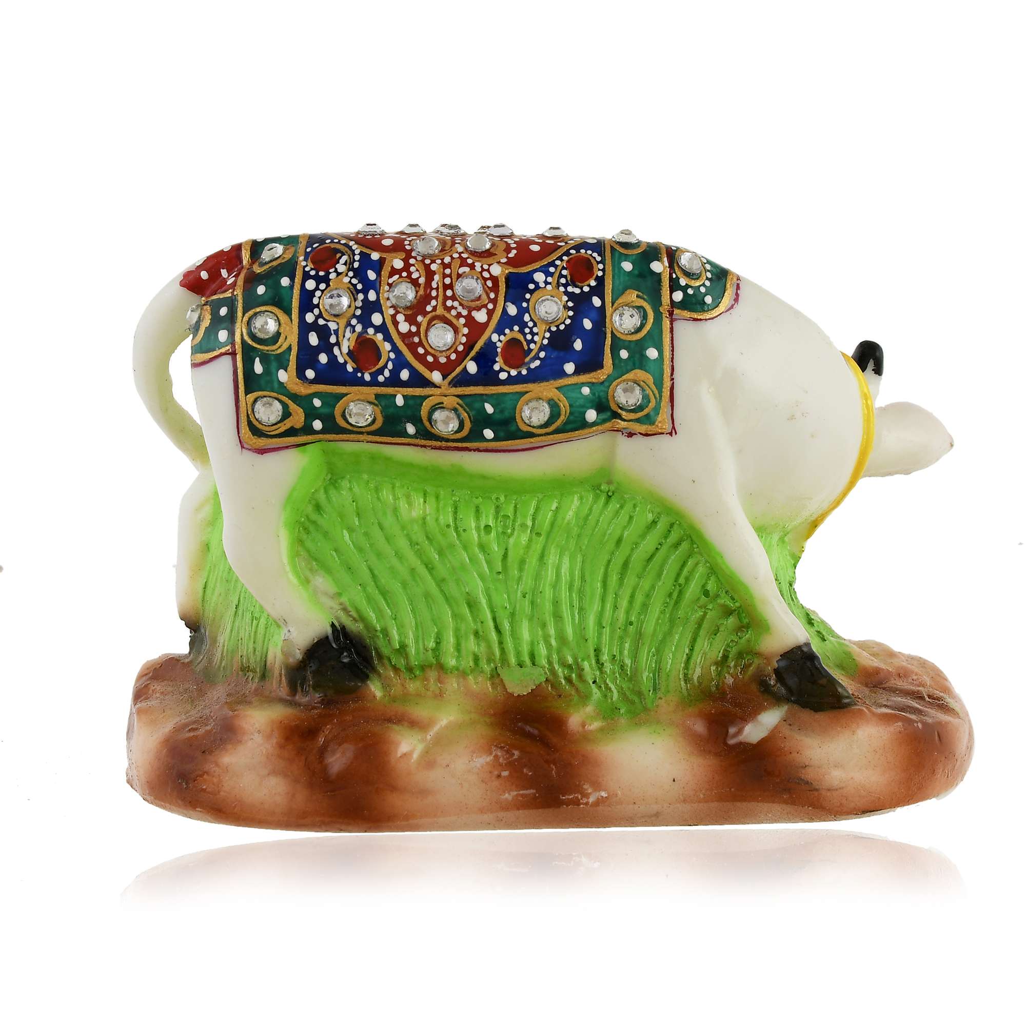 White Marble Kamdhenu Cow and Calf Statue (8.5 cm x 12 cm) (MRC-1) - SWASTIK CREATIONS The Trend Point