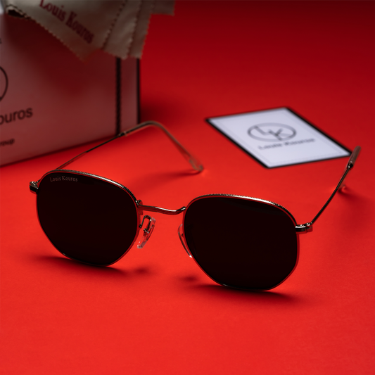 Black Tarth Hexagonal Premium Sunglasses (SUN-LK-3548-BLK1SIL-M)
