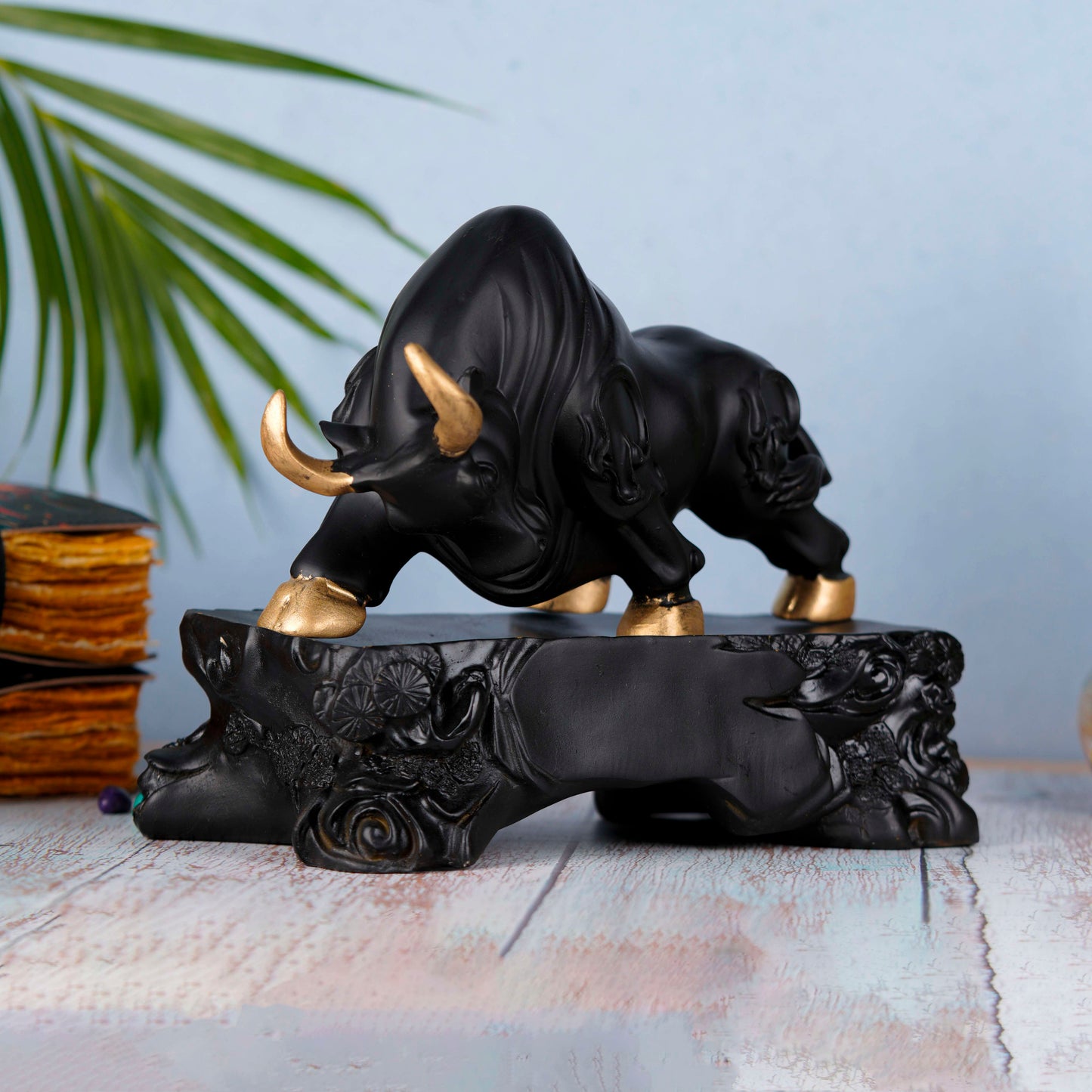 Swastik Creations Bull Statue Decorative Figurine with Black Base Wall Street Symbol Sculpture Figurines Home Decor Gift Decorative SWASTIK CREATIONS The Trend Point