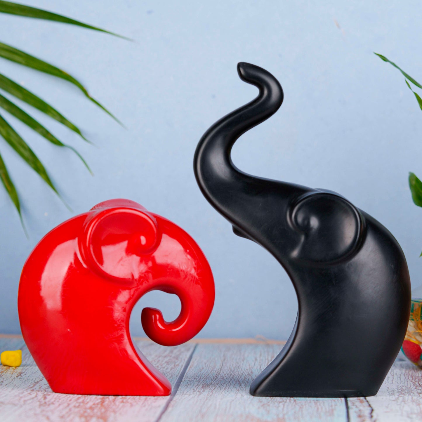 Swastik Creations Elephant Family Showpiece, Ceramic Gloss Finish Auspicious Figurines for Living Room, Office, Bedroom (Set of 2) SWASTIK CREATIONS The Trend Point