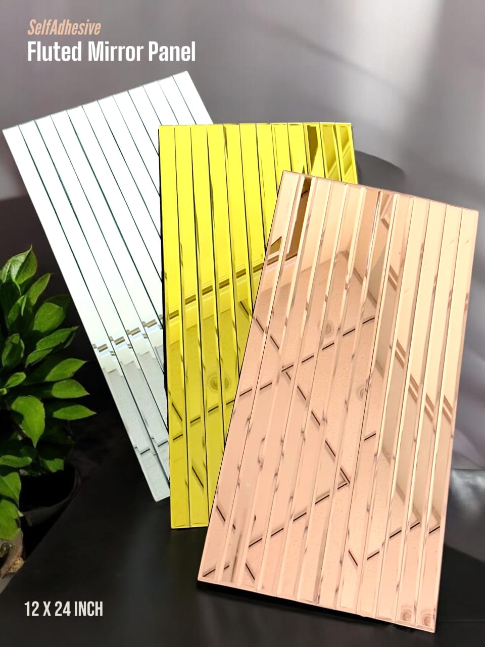 Self adhesive Mosaic Fluted Mirror Panel (Min 12PCS) (Size 12x24 inches)