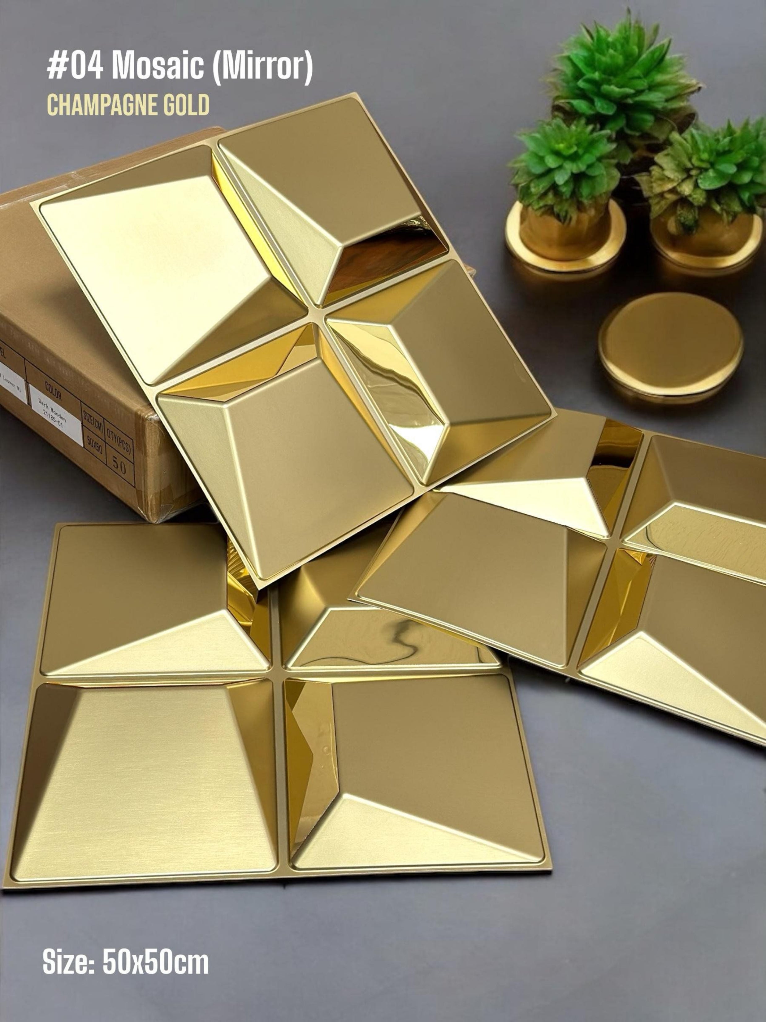 #04 Mosaic 3D PVC Mirror Panel - 5 colors option - (Size 50*50cm)