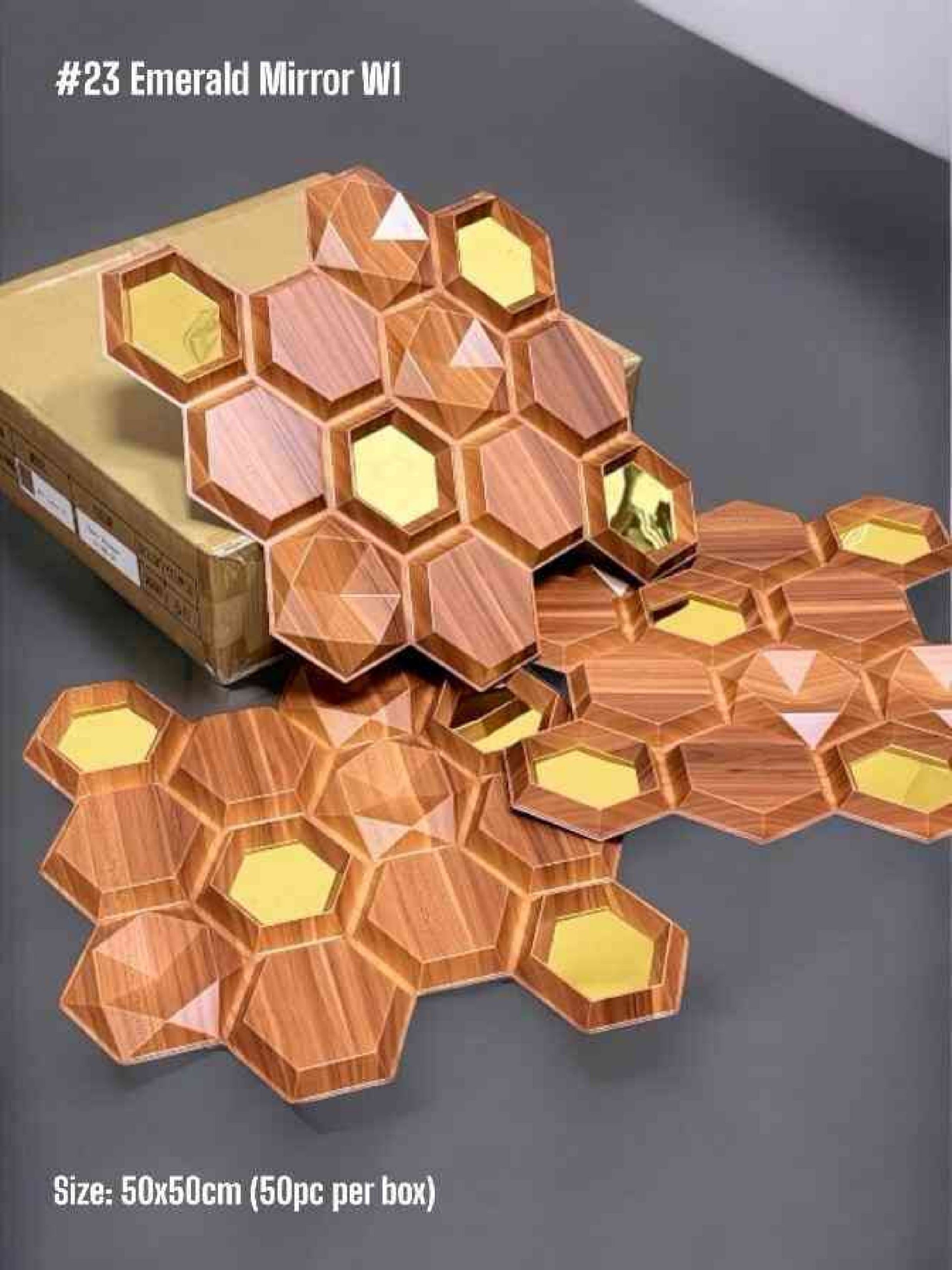 #13 Hexa 3D PVC Panel Emerald (Mirror) - 3 colors option - (Size 50*50cm)