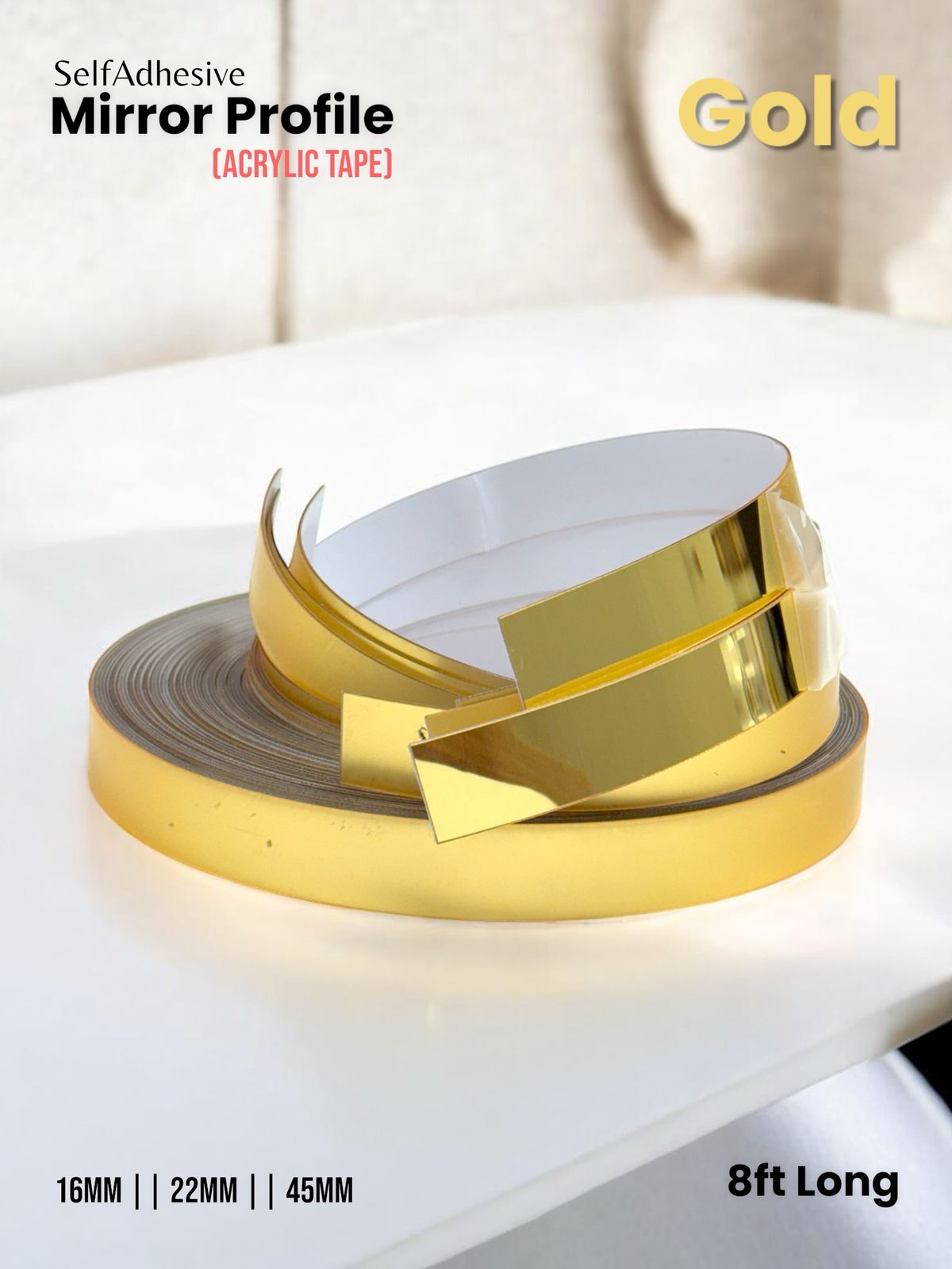 #Profile Tape - Self Adhesive Mirror Profile Acrylic Tape - 2 colors option (Length 8ft)